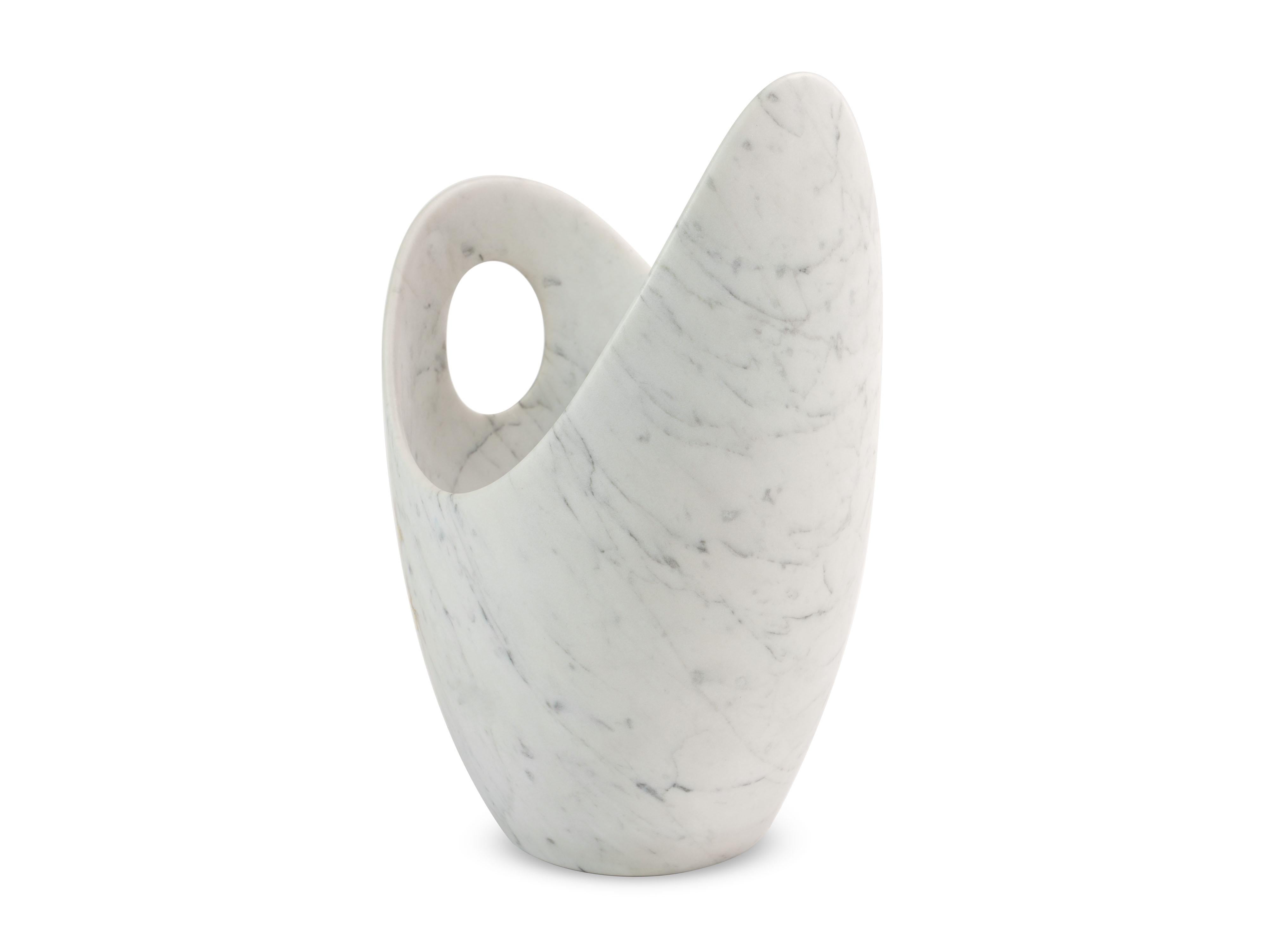 Champagne Bucket Wine Cooler Sculpture Block White Carrara Marble Made in Italy In New Condition For Sale In Ancona, Marche