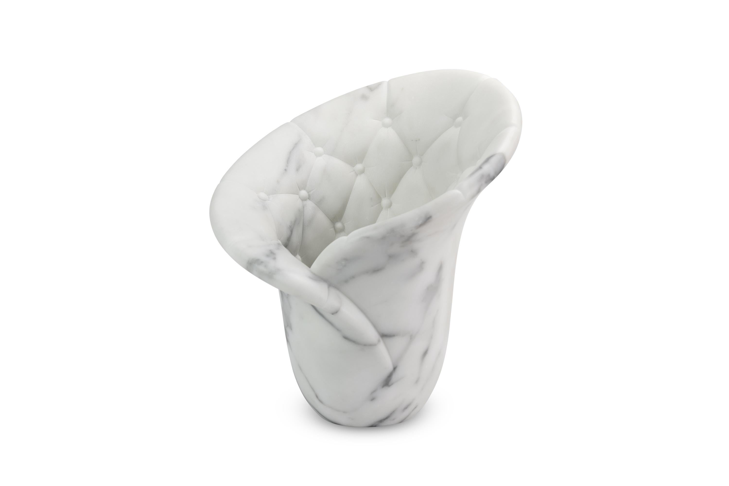 Champagner Eimer Weinkühler Statuario Marmor Handgemacht in Italien Gepolsterte Form im Zustand „Neu“ im Angebot in Ancona, Marche