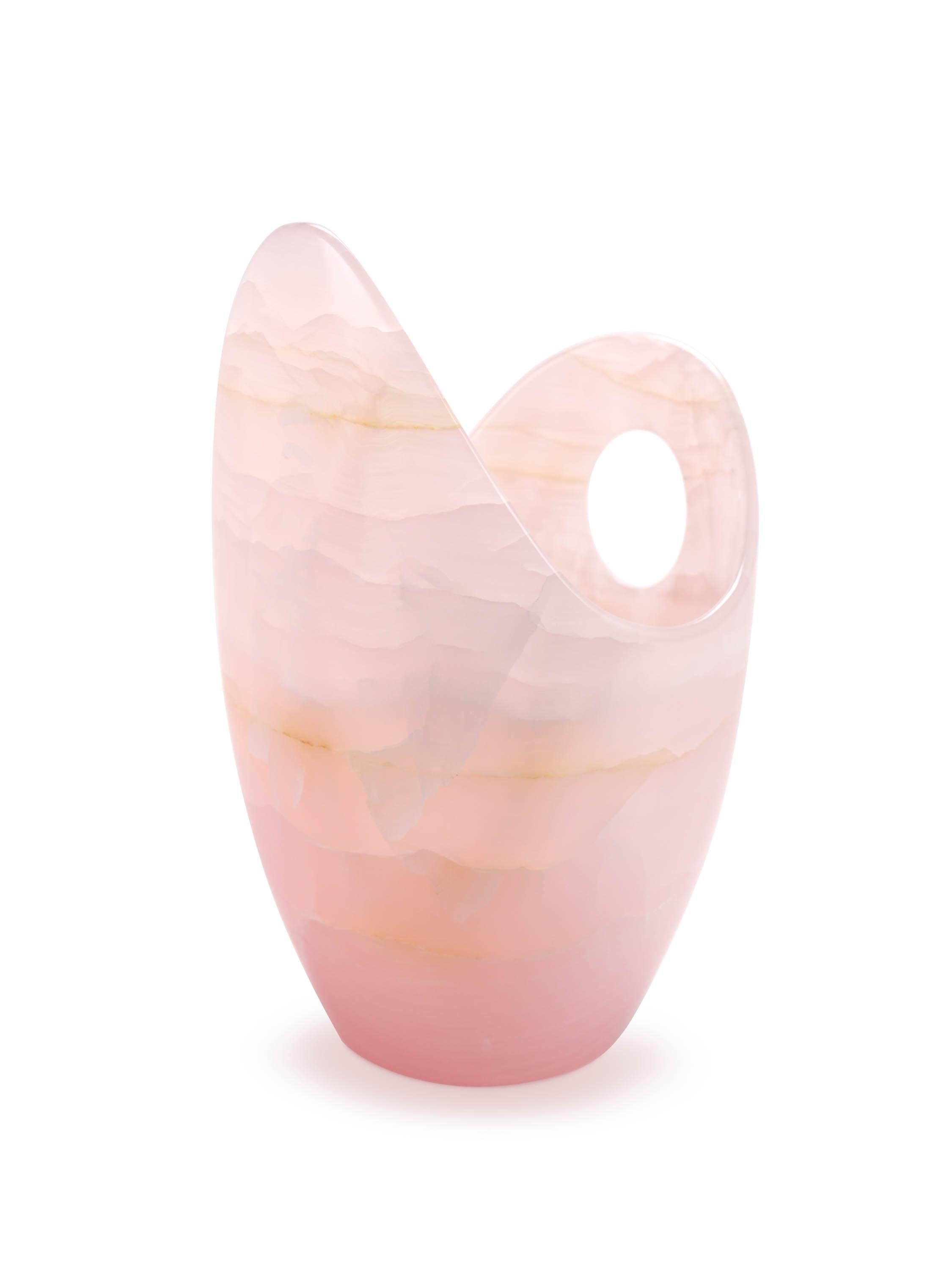 Champagne Bucket Wine Cooler Vase Sculpture Pink Onyx Marble Collectible Design For Sale 2