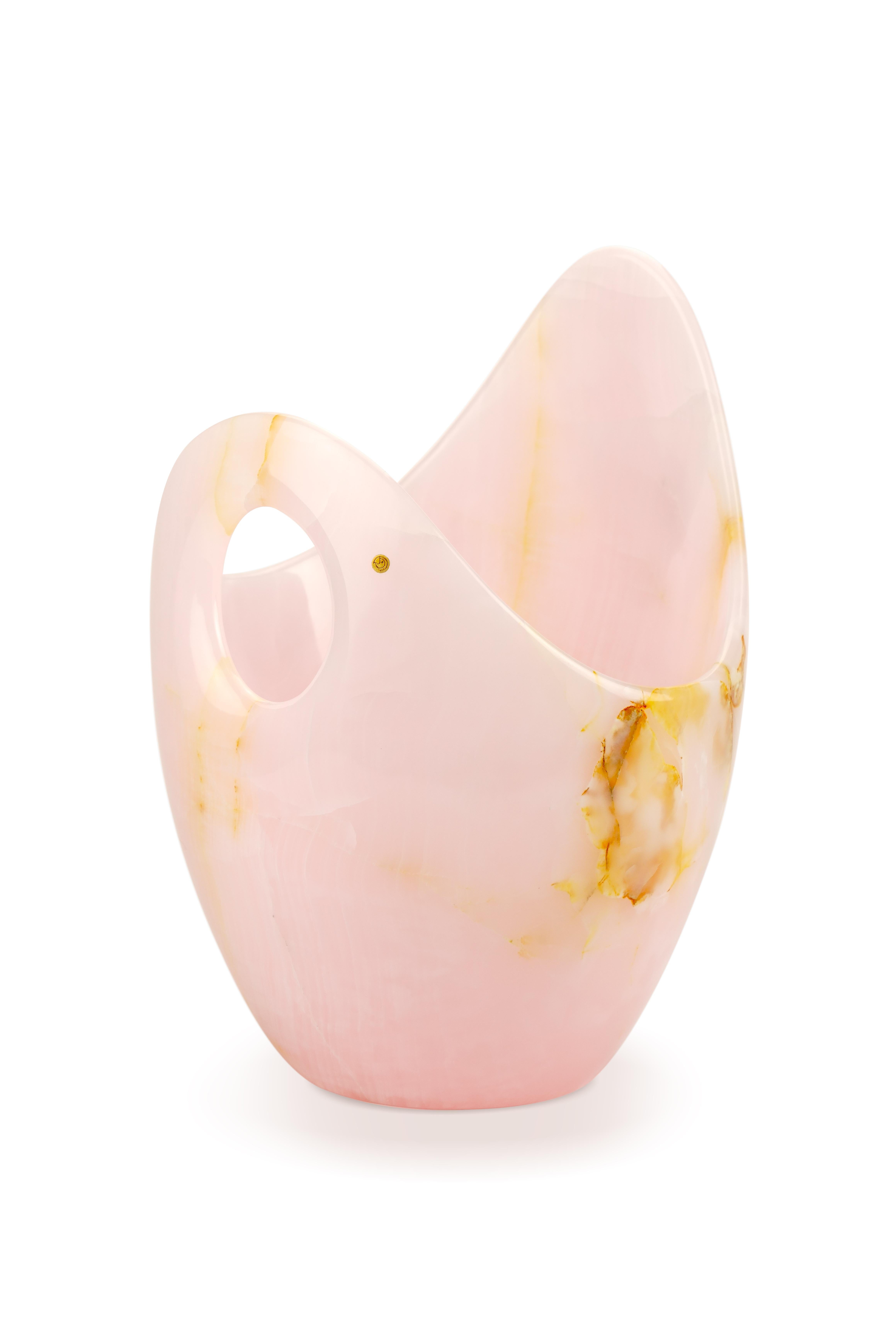 Escultura Jarrón Enfriador de Vino Cubo de Champán Mármol Ónice Rosa Diseño Coleccionable Tallado a mano en venta