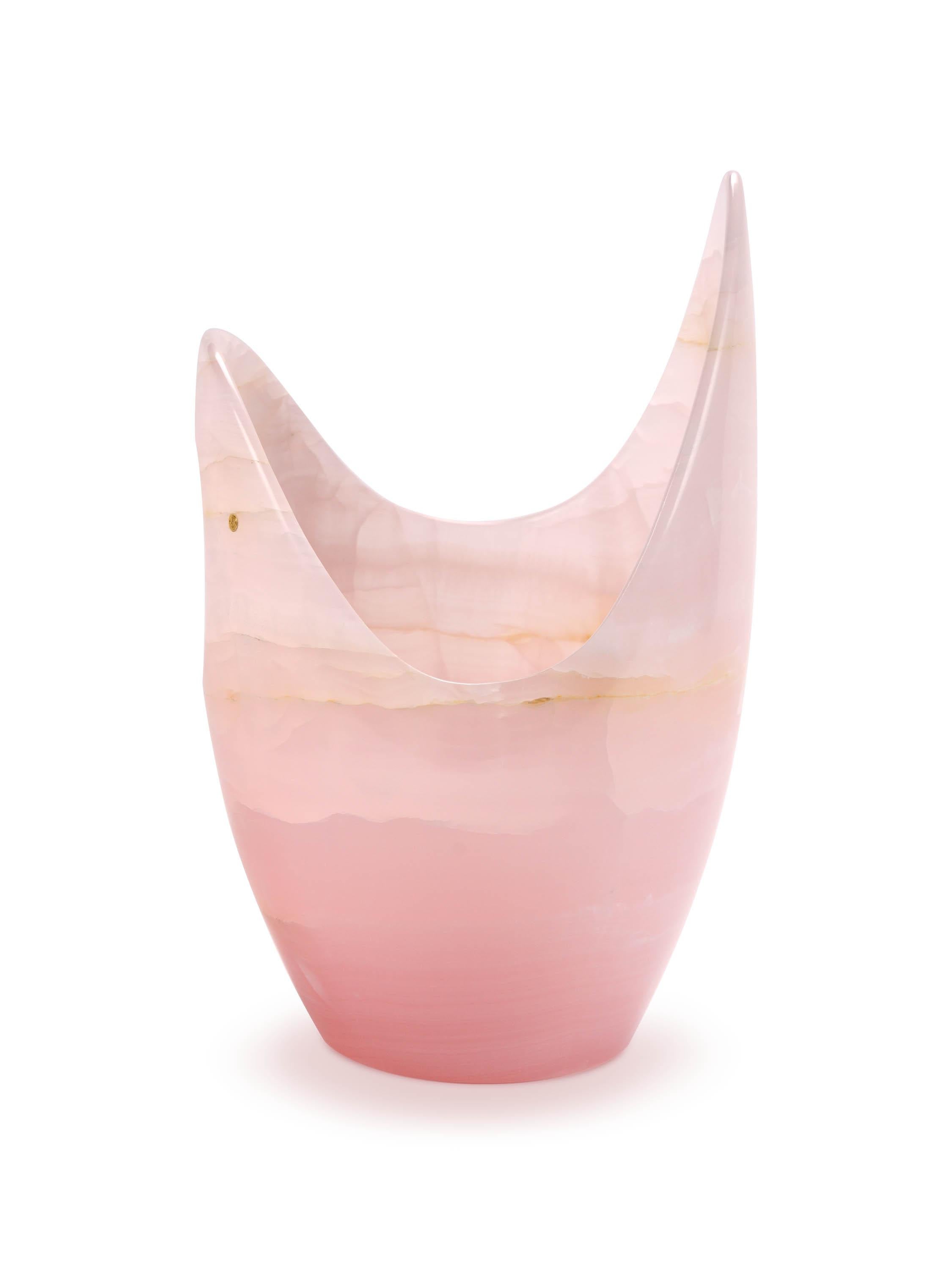 Champagne Bucket Wine Cooler Vase Sculpture Pink Onyx Marble Collectible Design In New Condition For Sale In Ancona, Marche