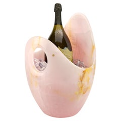 Champagne Bucket Wine Cooler Vase Sculpture Pink Onyx Marble Collectible Design
