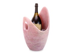 Champagne Bucket Wine Cooler Vase Vessel Rose Quartz Handmade Collectible Italy