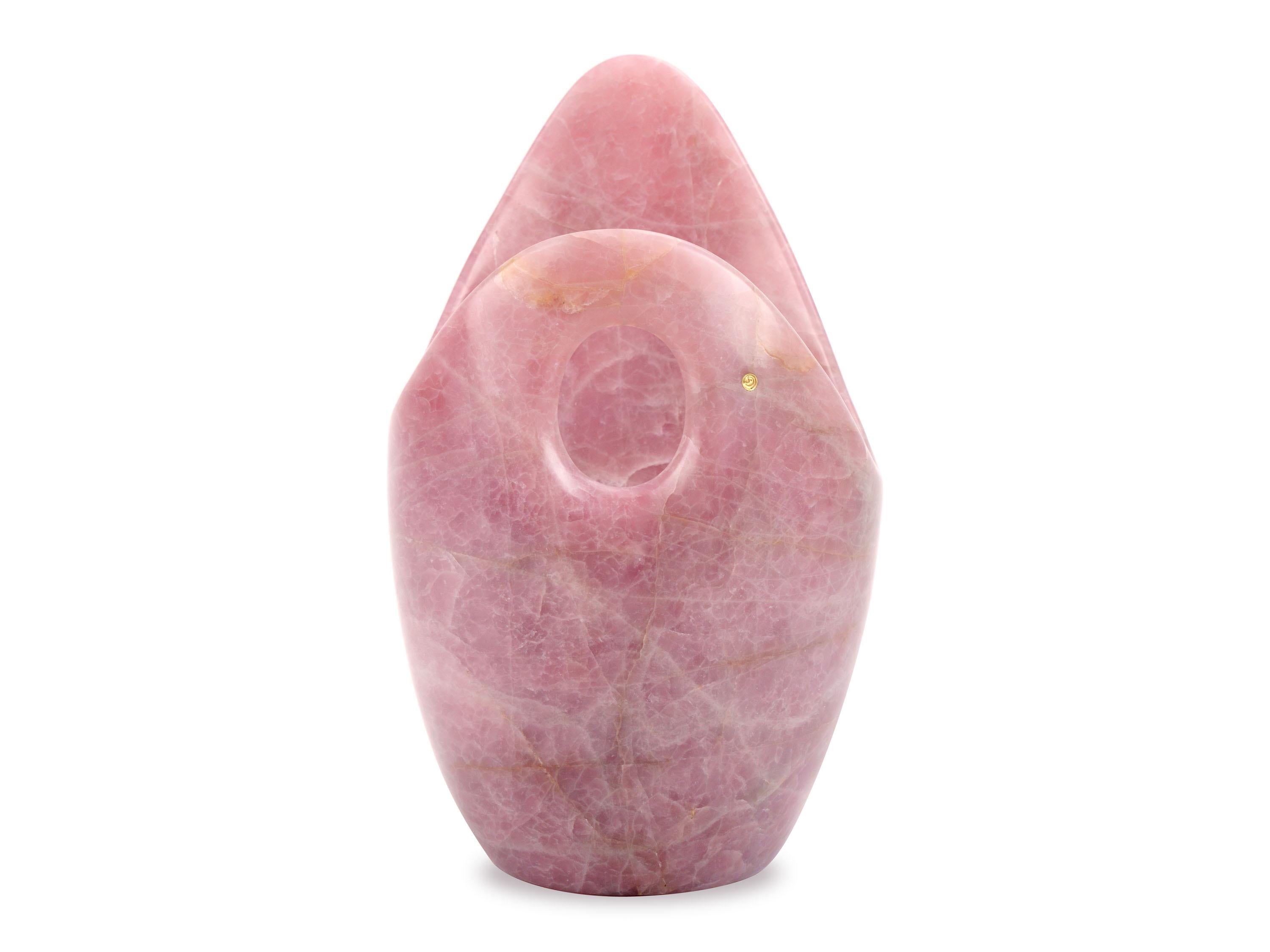 XXI secolo e contemporaneo Secchiello per champagne Vaso refrigerante Vaso in quarzo rosa fatto a mano da collezione Italia in vendita
