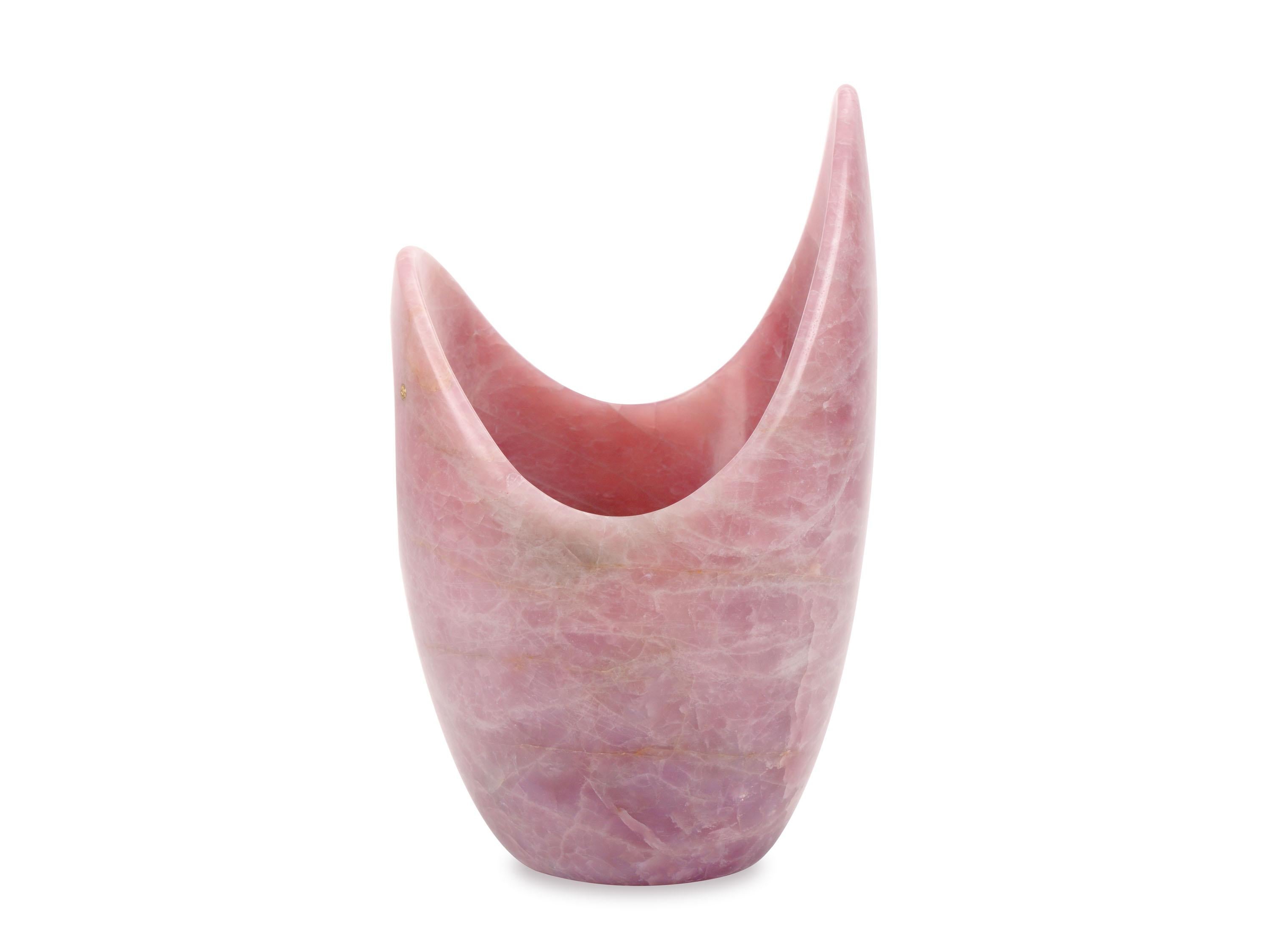 Champagne Bucket Wine Cooler Vase Vessel Rose Quartz Handmade Collectible Italy For Sale 1