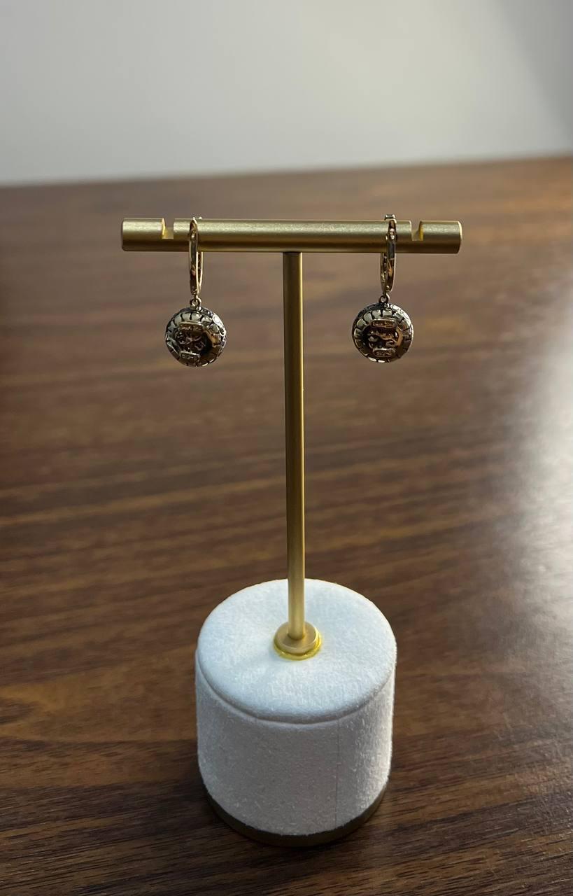 Taglio misto Orecchini pendenti in oro 14K con pavé di diamanti Champagne Cognac in vendita