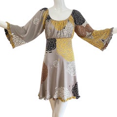 Champagnerfarbenes abstraktes Boho-Mini-Seidenkleid mit Blumenmuster - neu mit Etikett FLORA KUNG