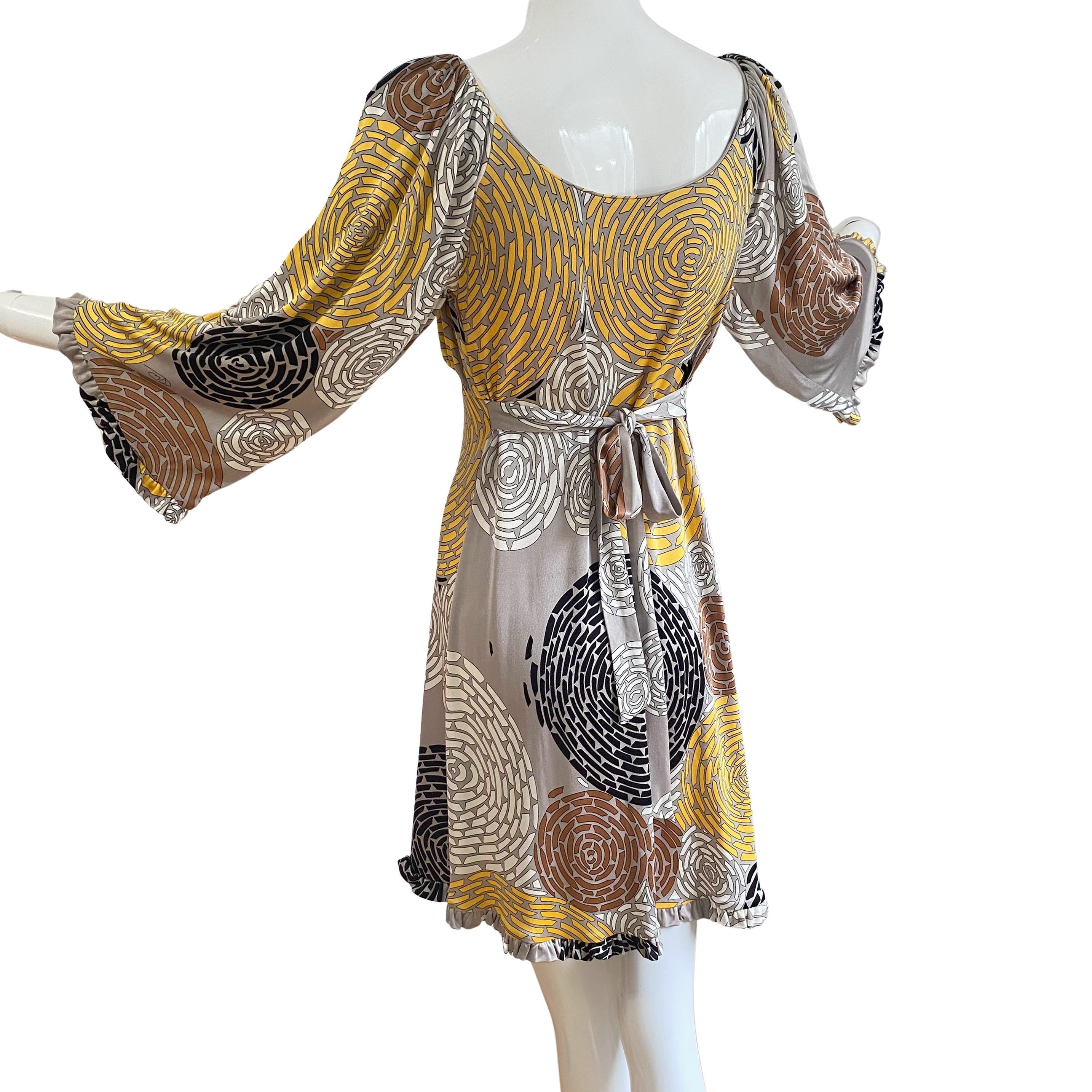  Champagne color Boho Abstract Floral Mini Silk Dress - NWT FLORA KUNG  For Sale 1