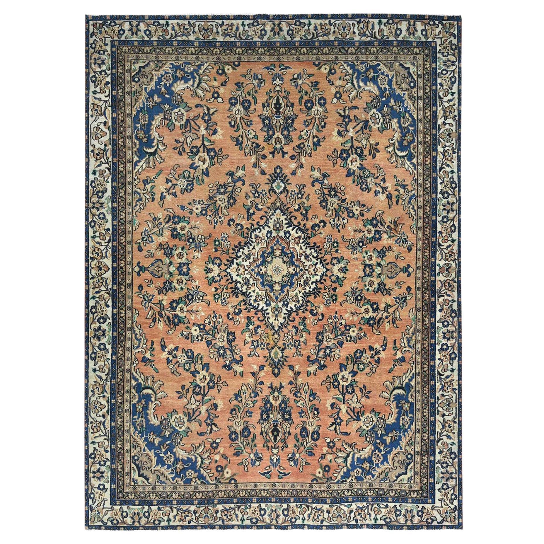 Earth Tone Color Shades Hand Knotted, Vintage Persian Heriz, Distressed