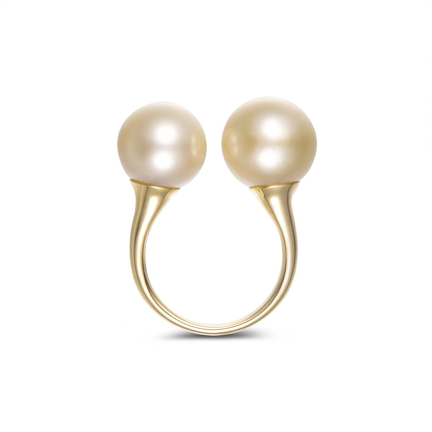 Introducing our breathtaking Champagne South Sea Pearl Ring, an epitome of elegance and sophistication. This exquisite ring showcases two champagne-colored South Sea pearls, ranging in size from 10.8mm to 11.5mm, exuding timeless beauty and