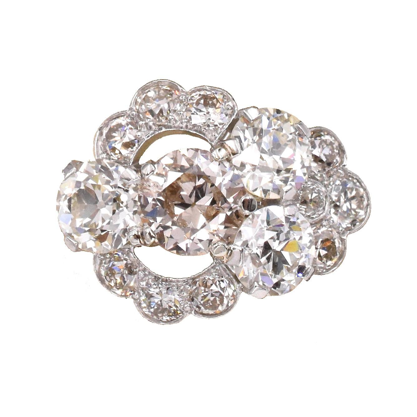 Art Deco Champagne Color Old European Cut Diamond Engagement Ring For Sale