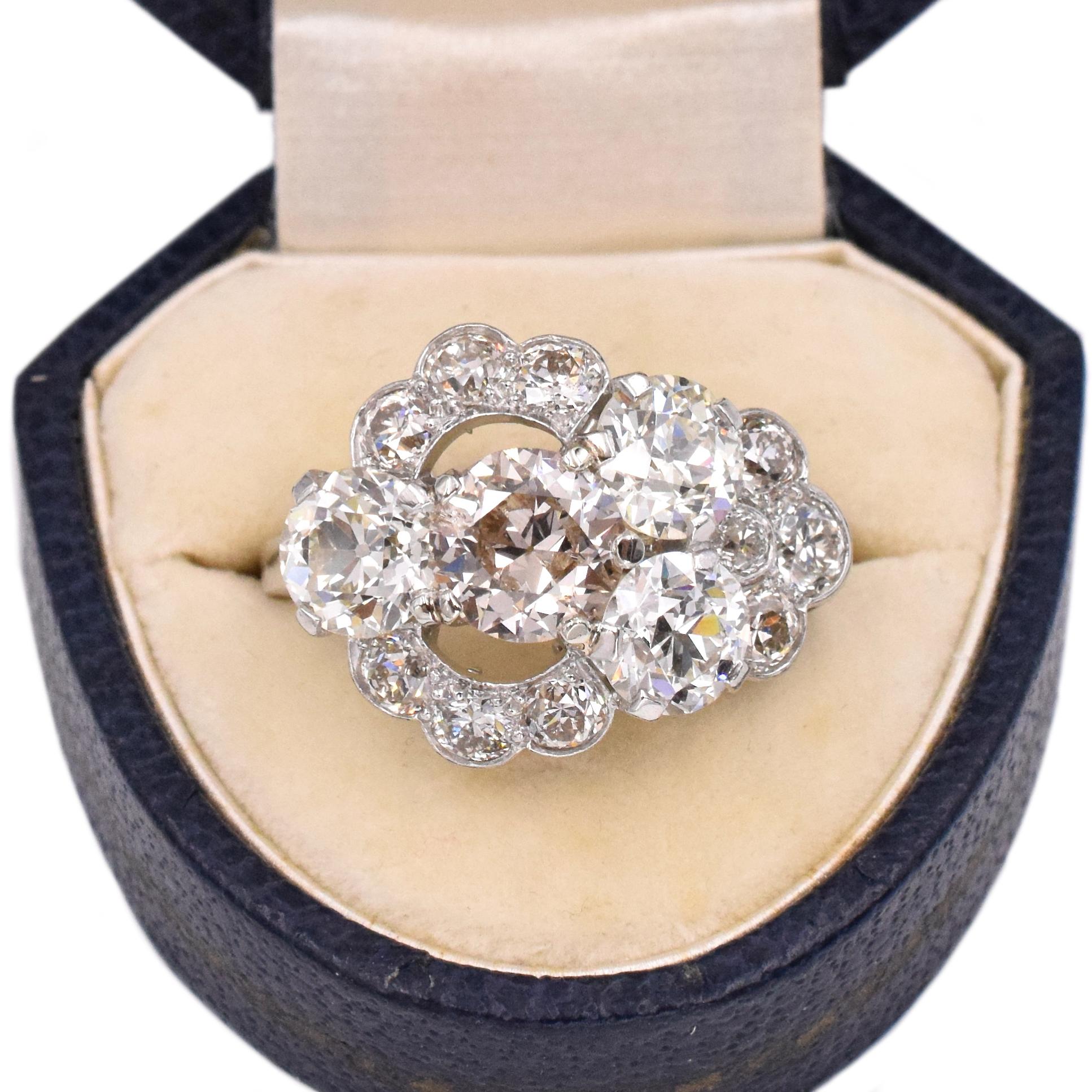 Champagne Color Old European Cut Diamond Engagement Ring In Excellent Condition For Sale In New York, NY