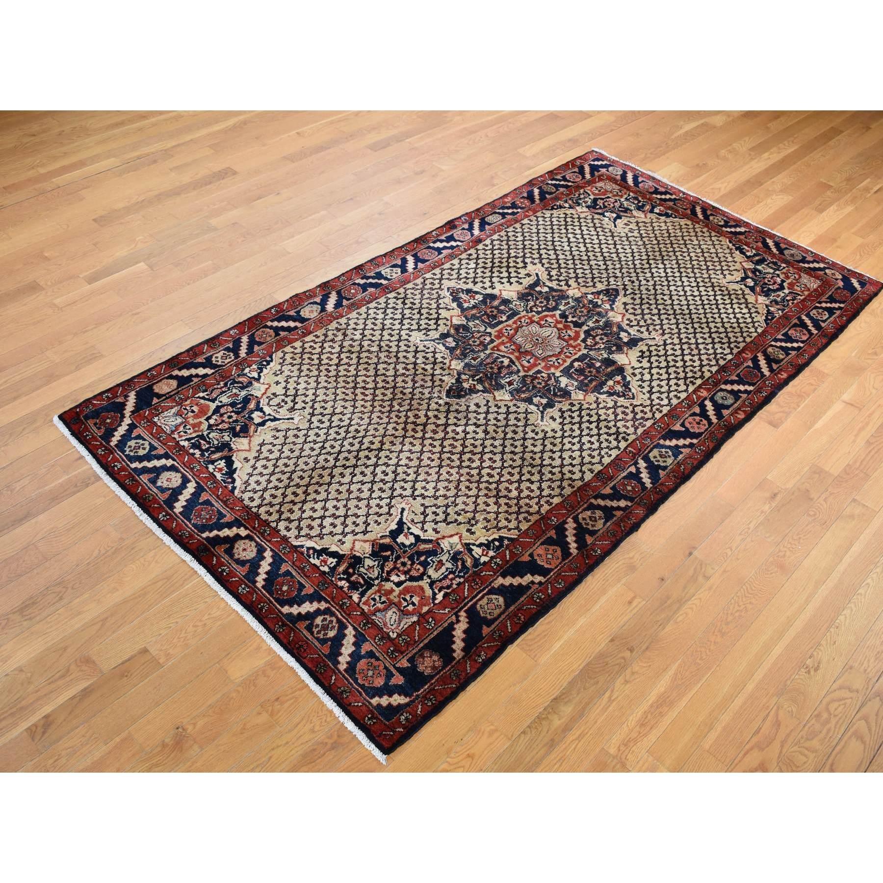 Medieval Champagne Color Vintage Persian Hamadan Camel Hair Pure Wool Hand Knotted Rug For Sale