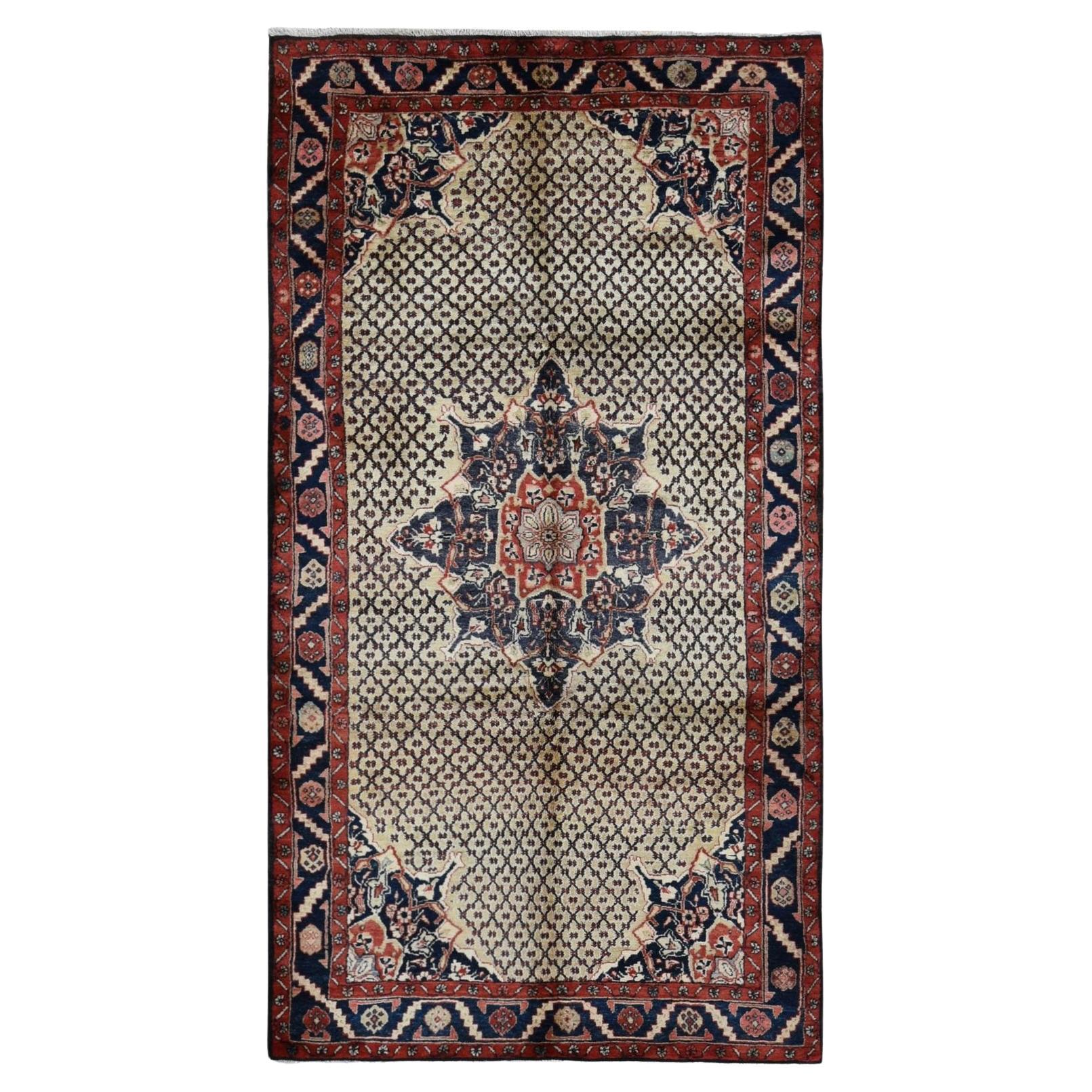 Champagne Color Vintage Persian Hamadan Camel Hair Pure Wool Hand Knotted Rug For Sale