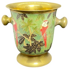 Vintage Champagne Cooler Ice Bucket Cloisonne Brass with Parrots, Germany, 1960s