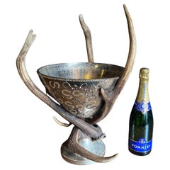 Rafraîchisseur à champagne avec bois de cerfs rouges et chrystals Swarovski