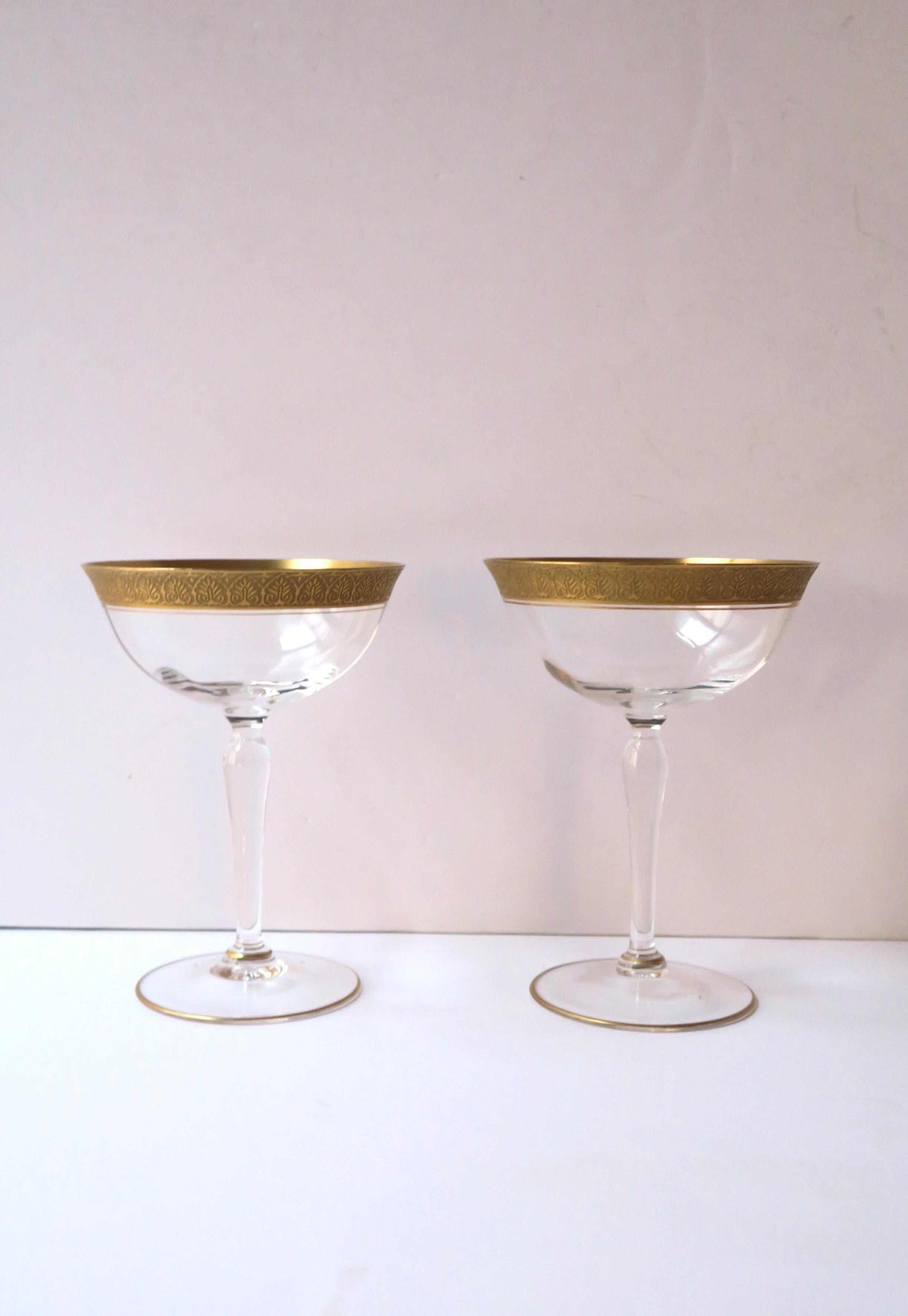Victorian Champagne Coupes Cocktail Glasses with Gold Rim, Pair For Sale