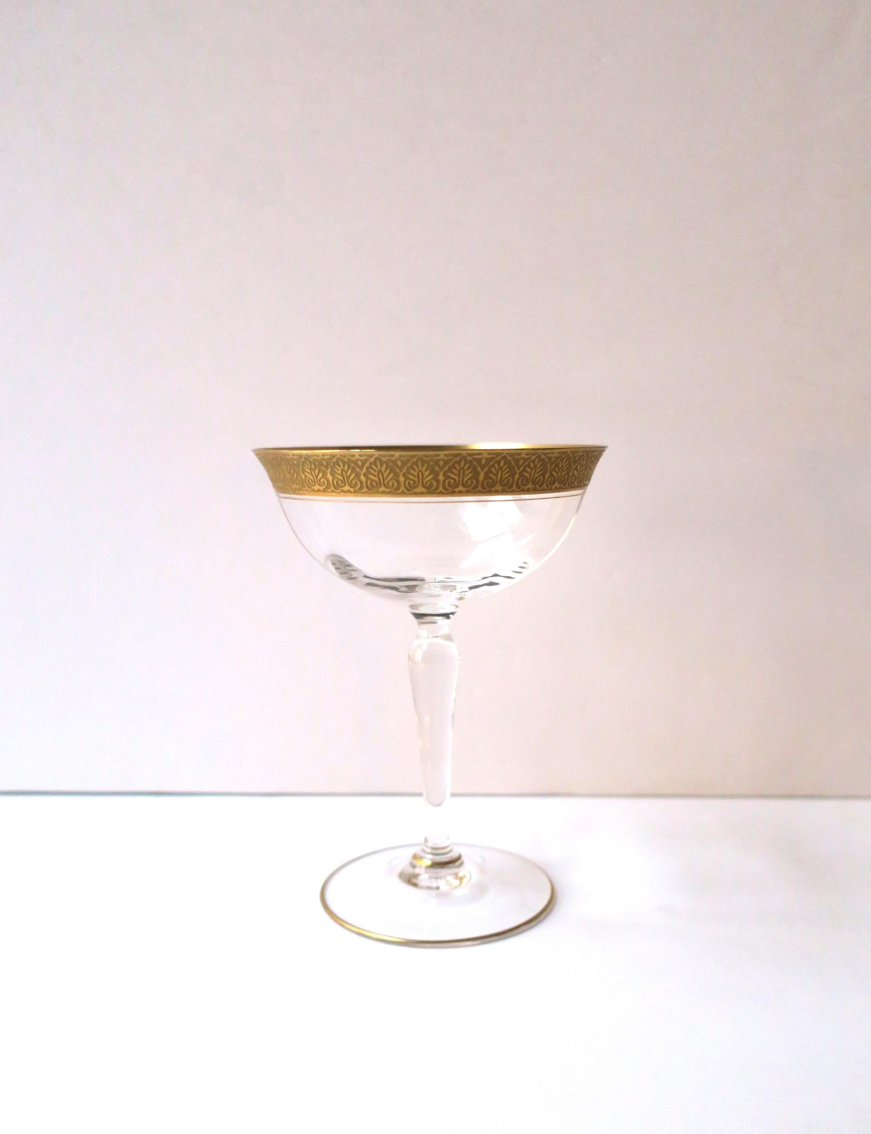 European Champagne Coupes Cocktail Glasses with Gold Rim, Pair For Sale