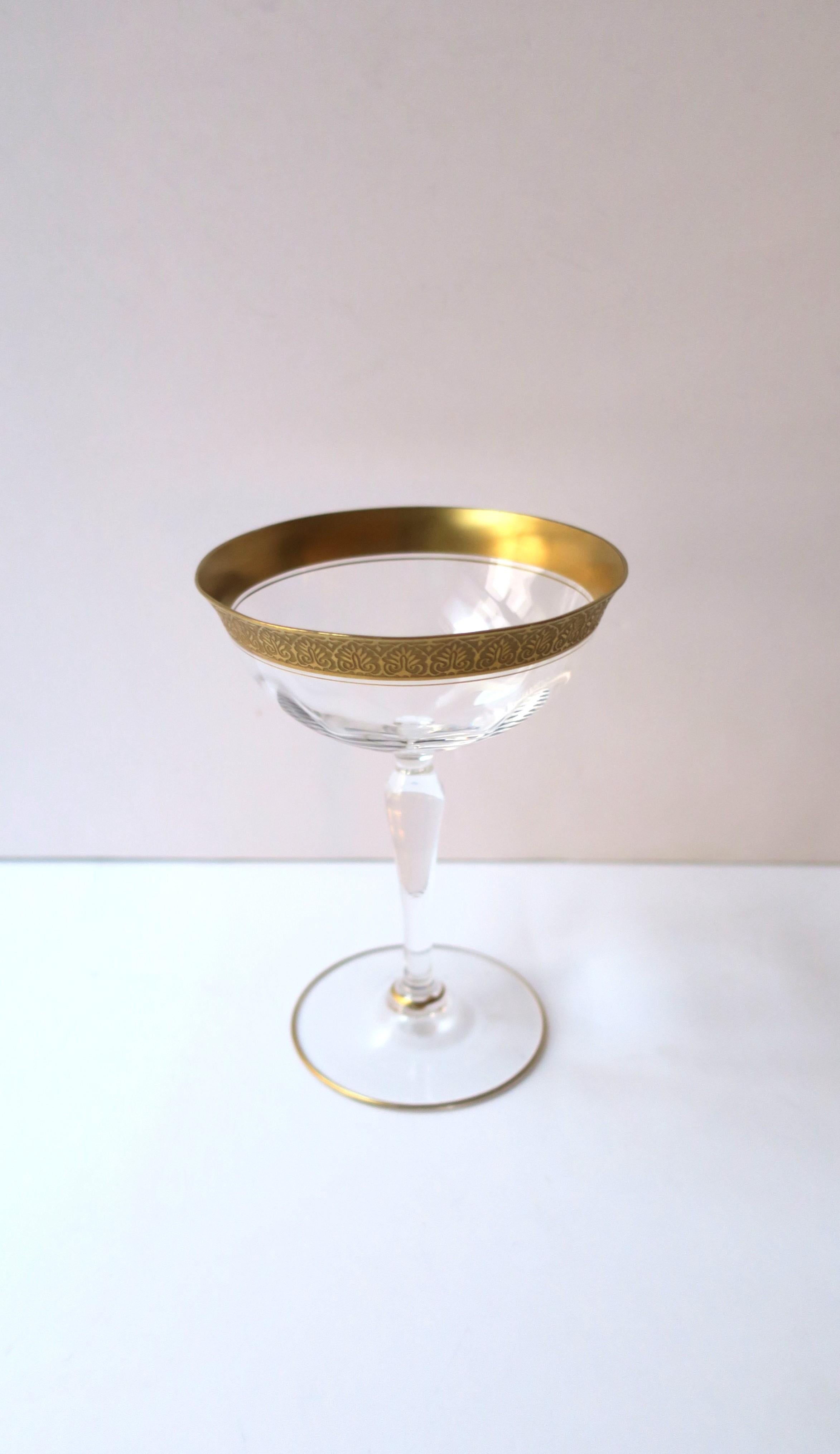 Embossed Champagne Coupes Cocktail Glasses with Gold Rim, Pair For Sale