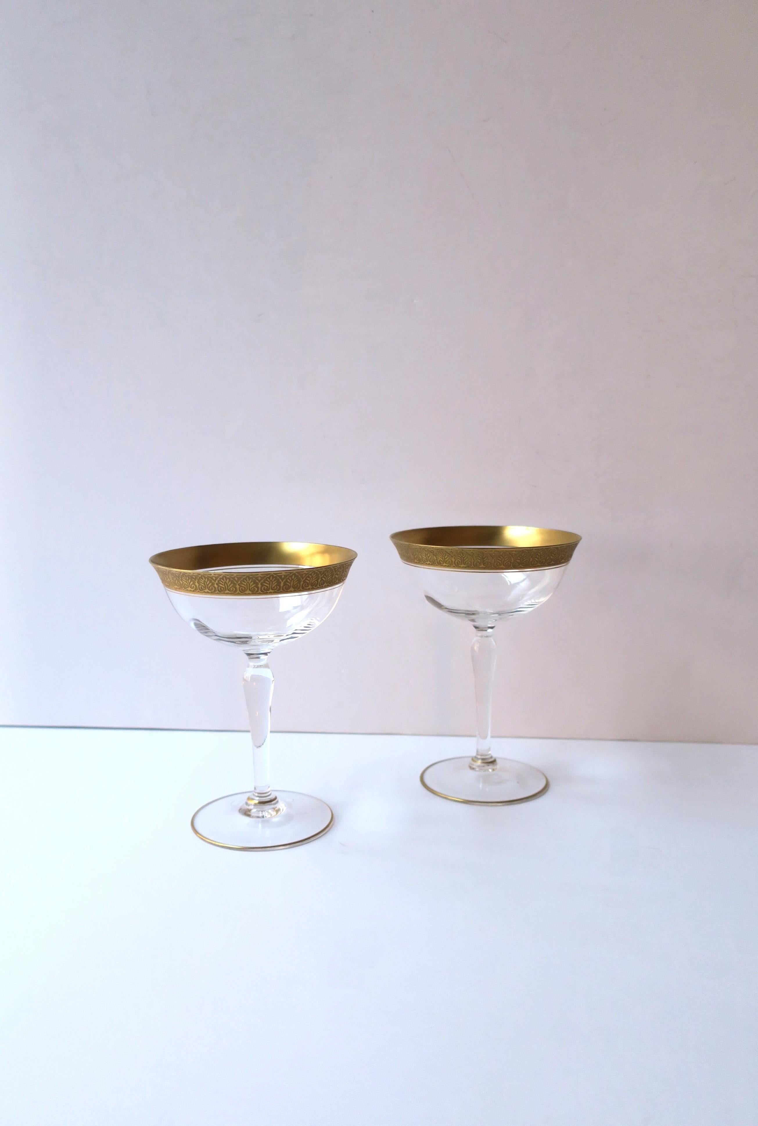 Champagne Coupes Cocktail Glasses with Gold Rim, Pair In Good Condition For Sale In New York, NY