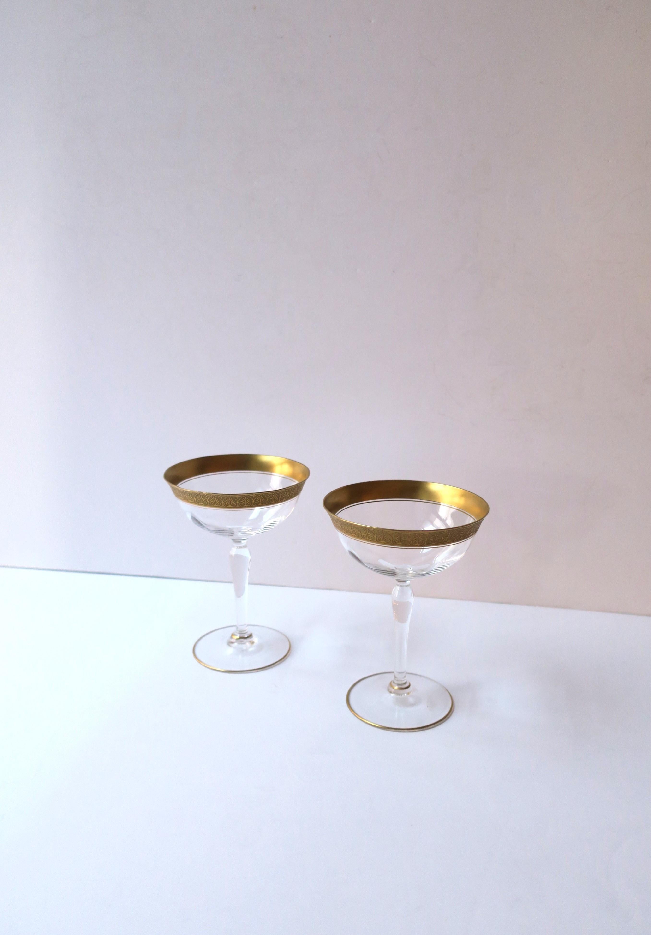 Champagne Coupes Cocktail Glasses with Gold Rim, Pair For Sale 1