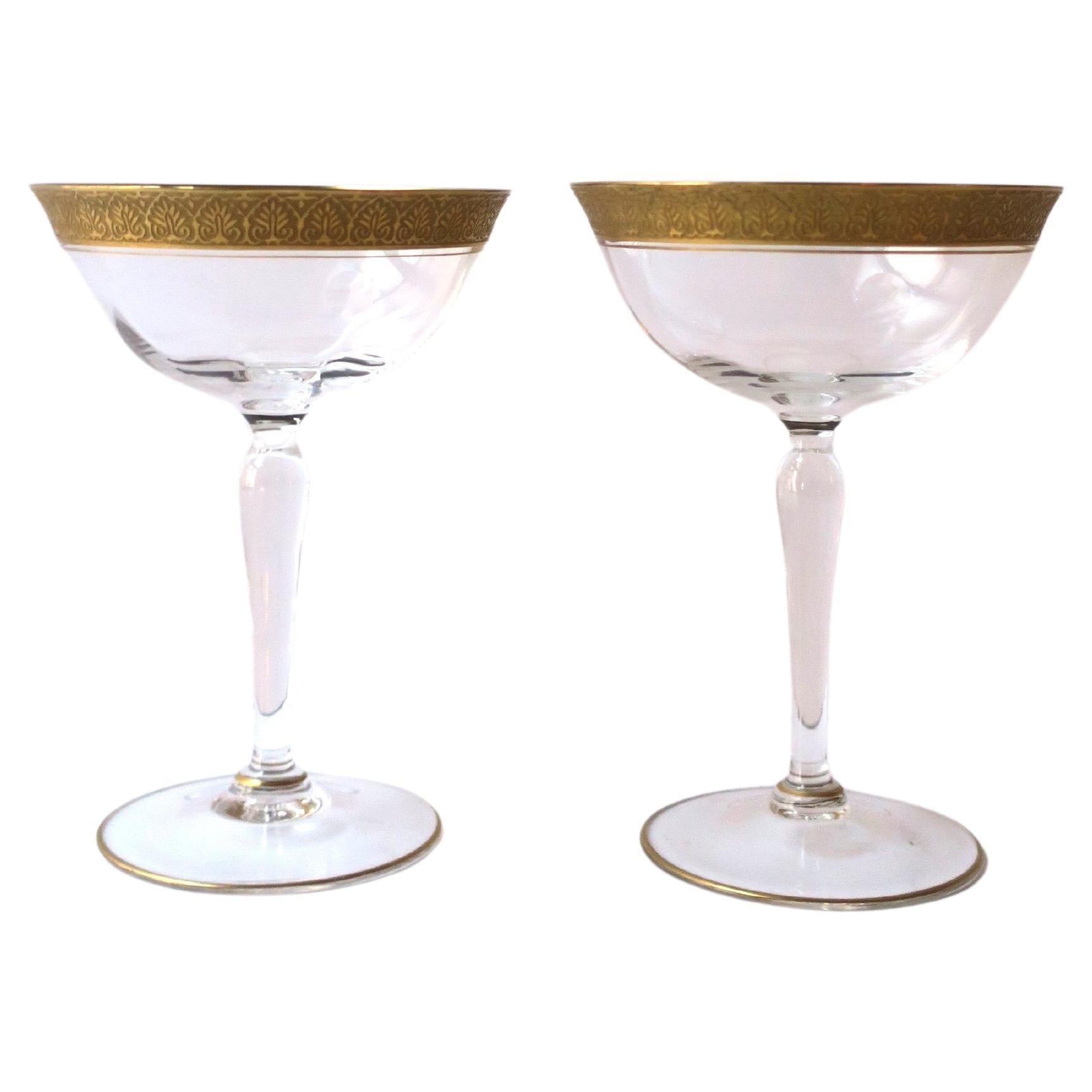 Champagne Coupes Cocktail Glasses with Gold Rim, Pair For Sale