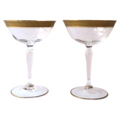 Antique Champagne Coupes Cocktail Glasses with Gold Rim, Pair