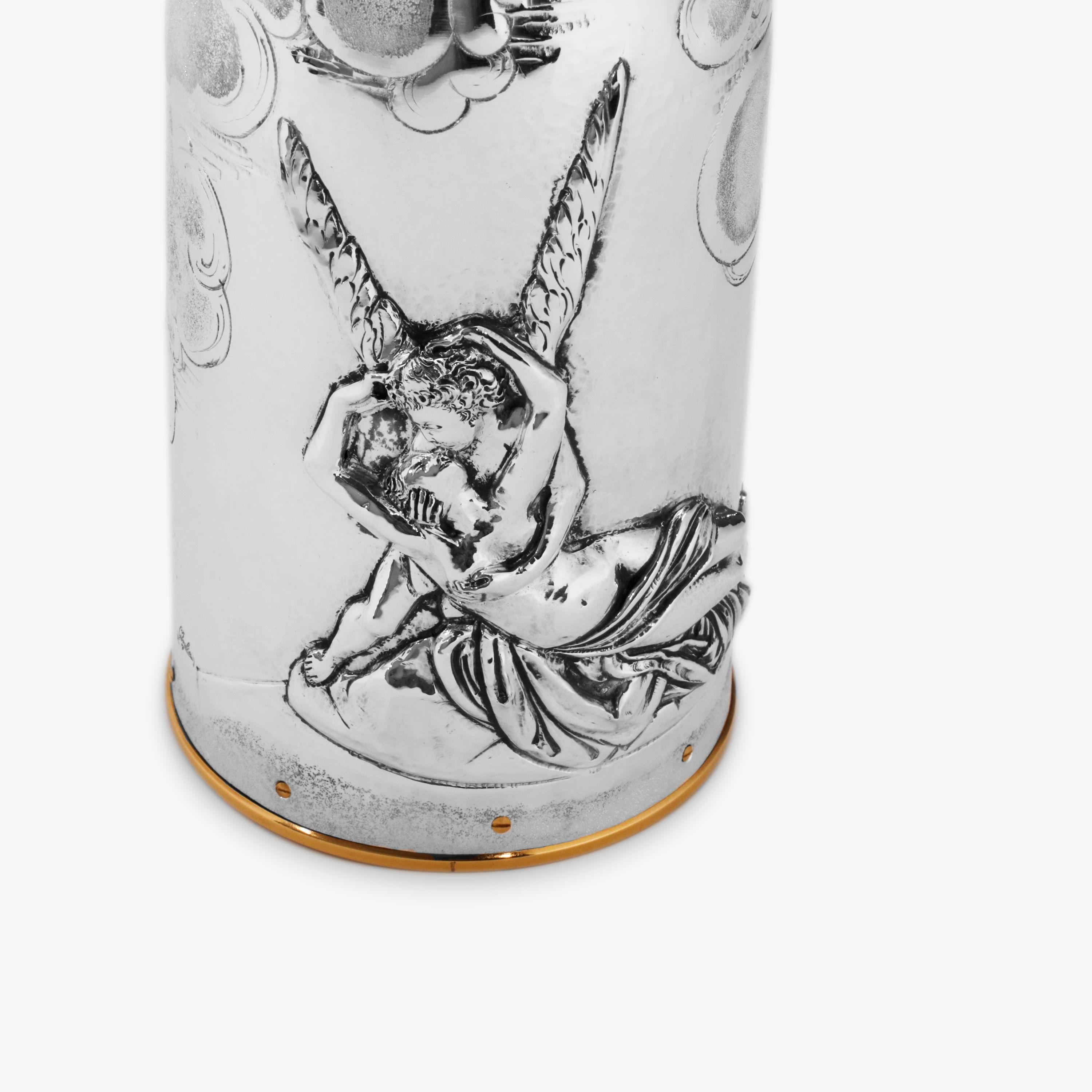 Champagnerfarbener Deckel aus massivem reinem Silber, Amore e Psiche, 2019, Italien (Arts and Crafts) im Angebot