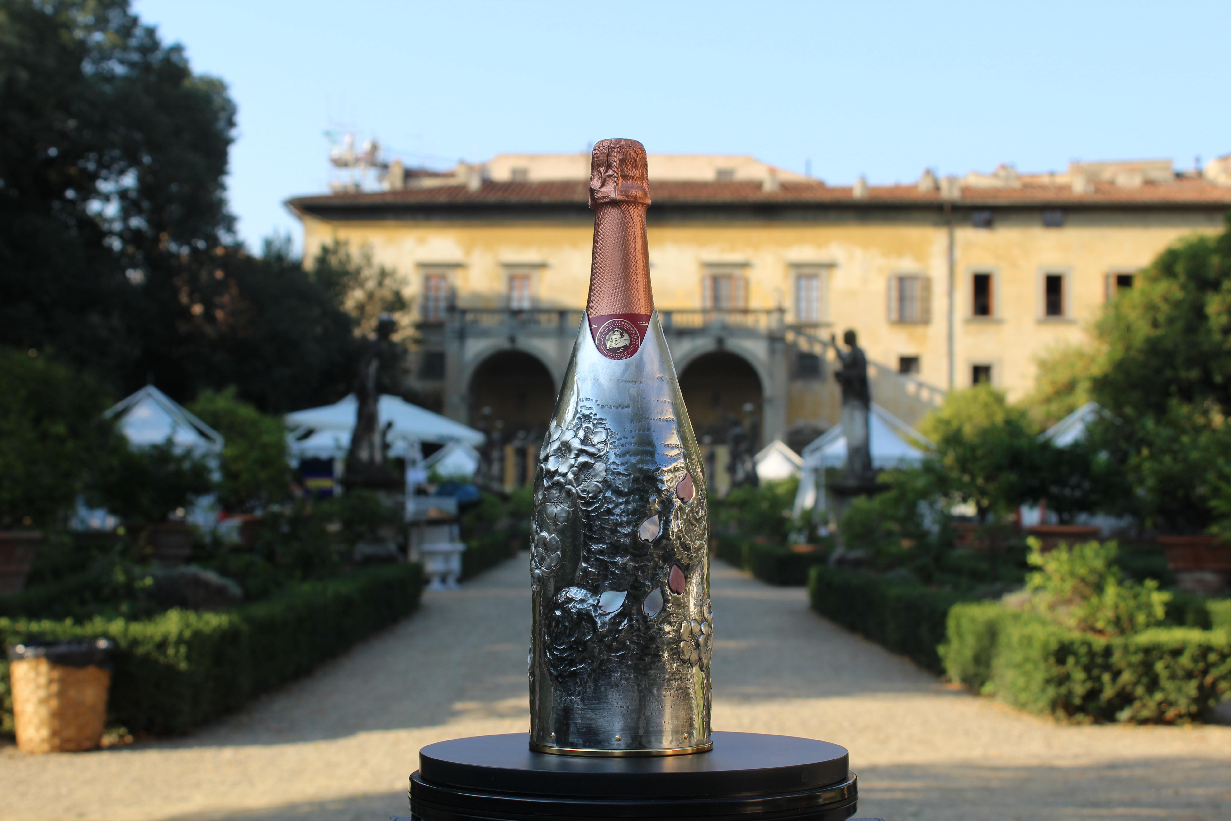 Champagnerfarbener Deckel, massives reines Silber, Kirschblüten, 2019, Italien im Angebot 3