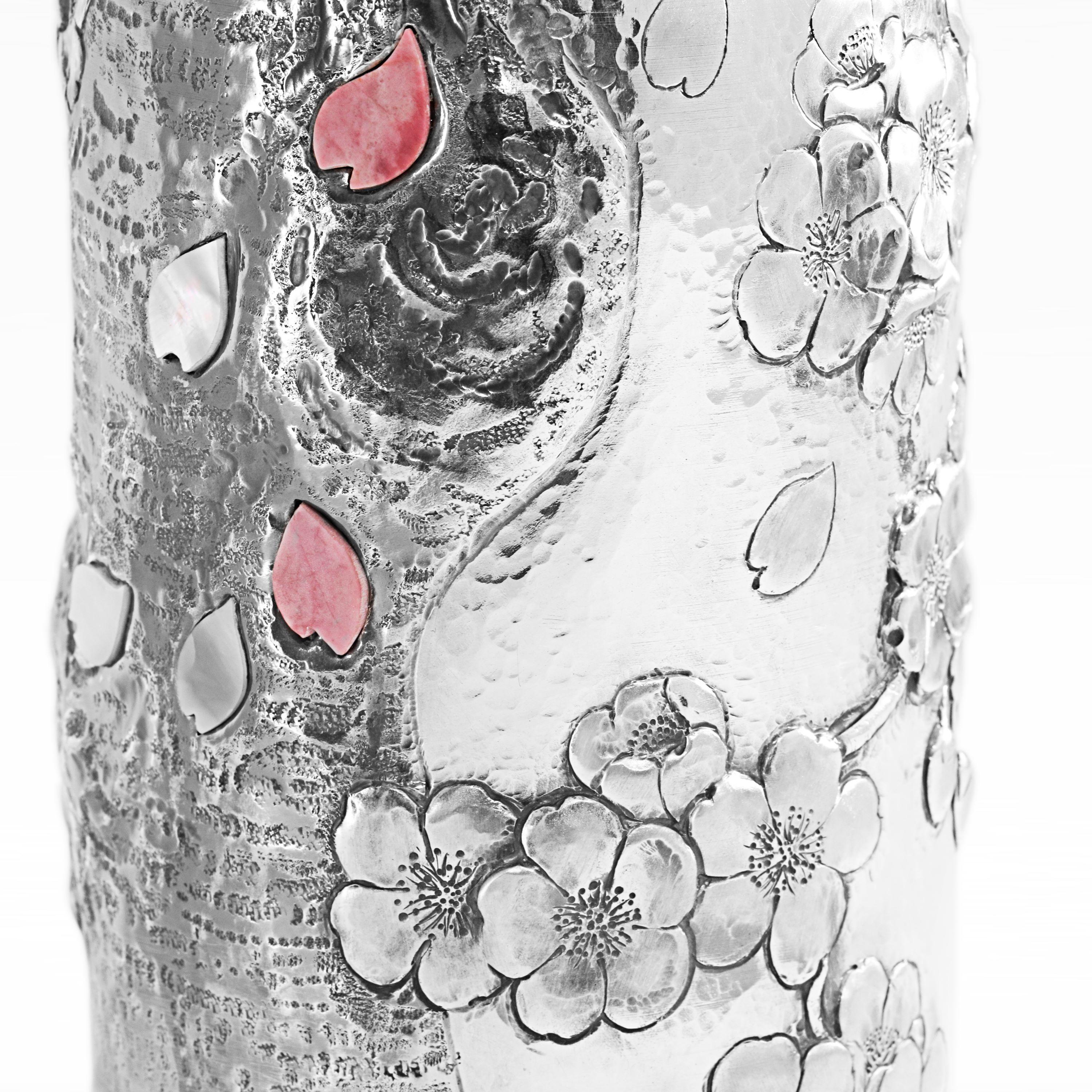 Renaissance Revival 21st Century, Champagne cover, Solid pure silver, Cherry blossoms, Italy For Sale