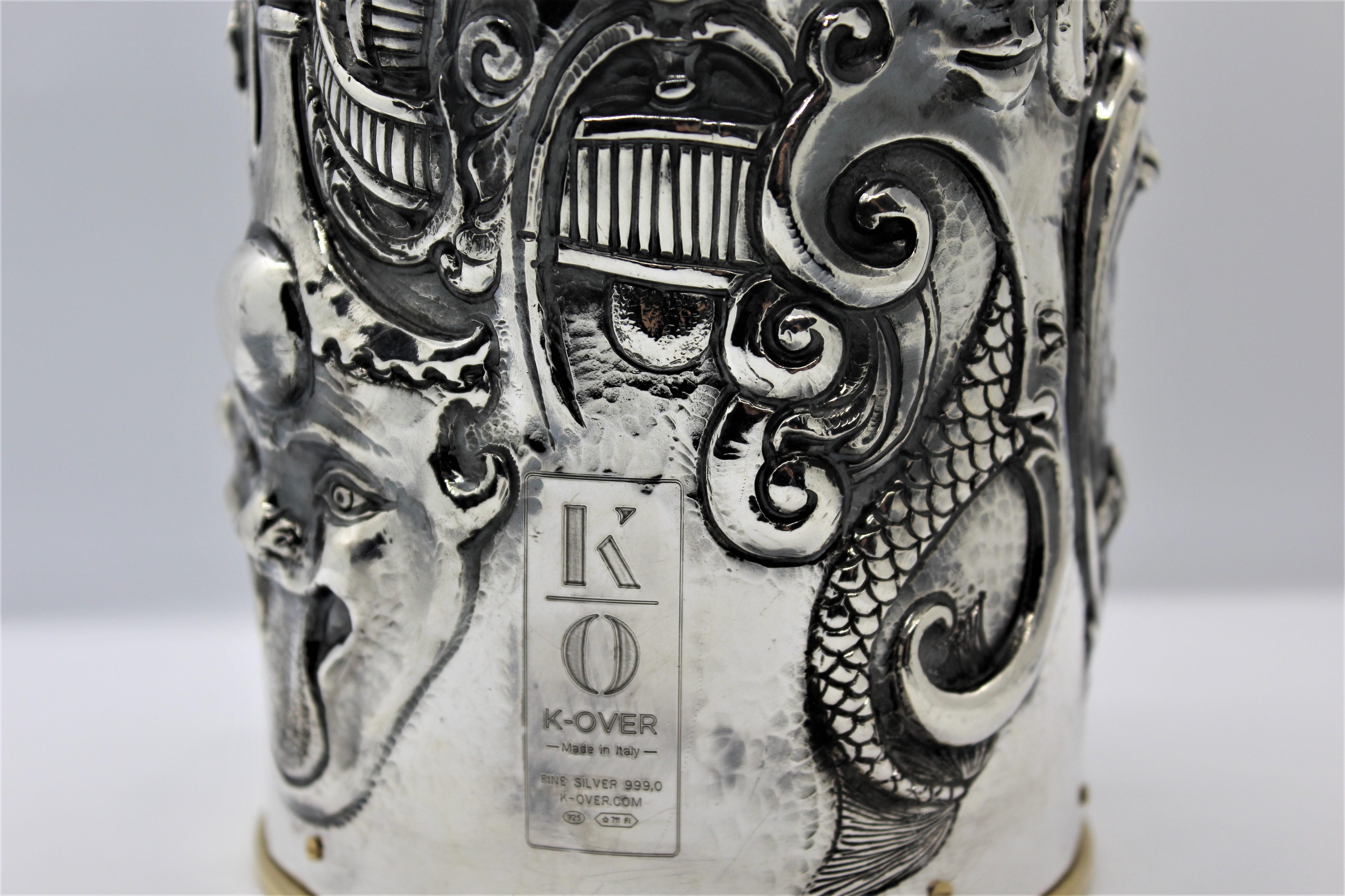 Champagne Bottle Cover, Luxury Art Accessories, Solid silver, Fantasy, Italy For Sale 7