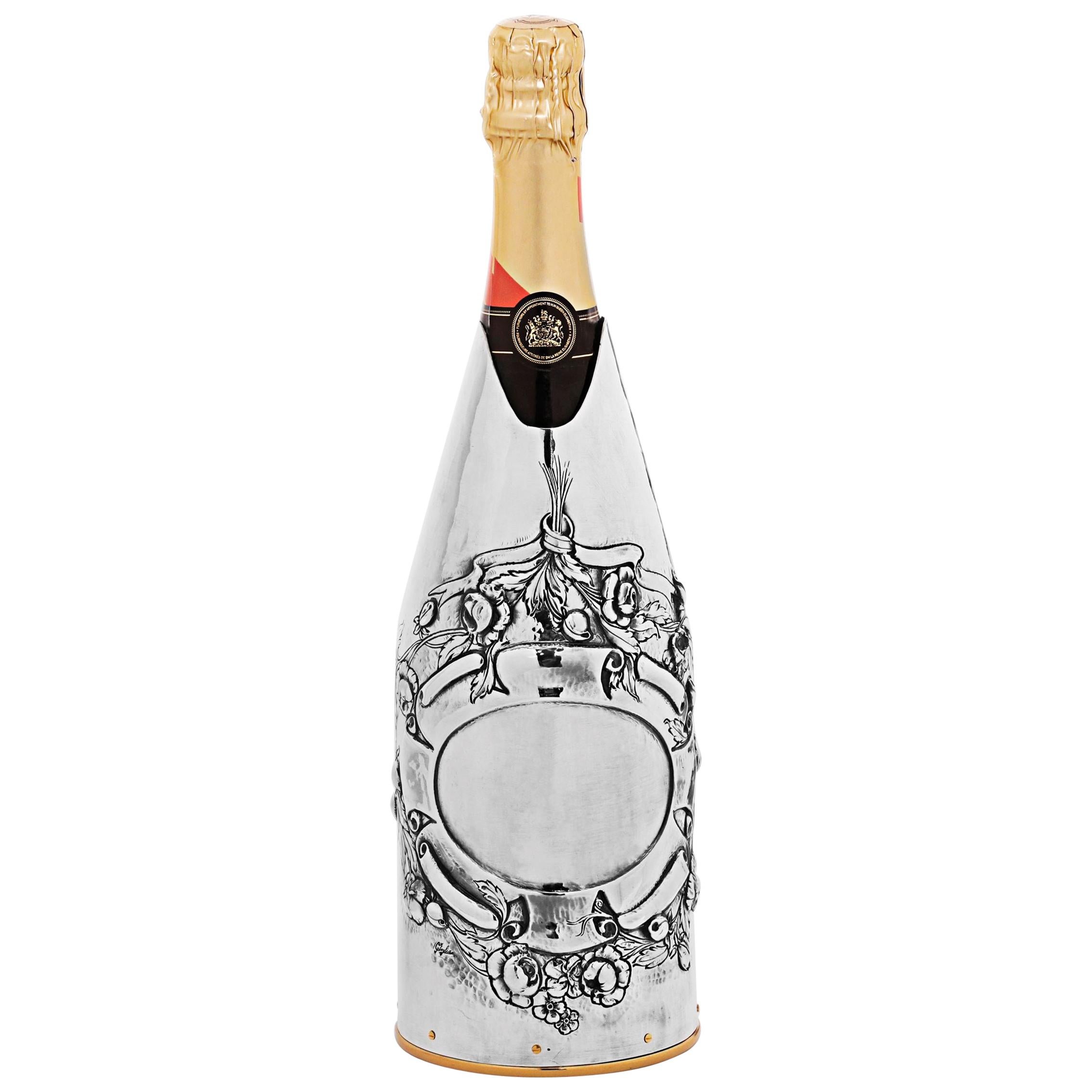Champagne Bottle K-Over, Wedding Collection, Solid silver, Flower Chain, Italy