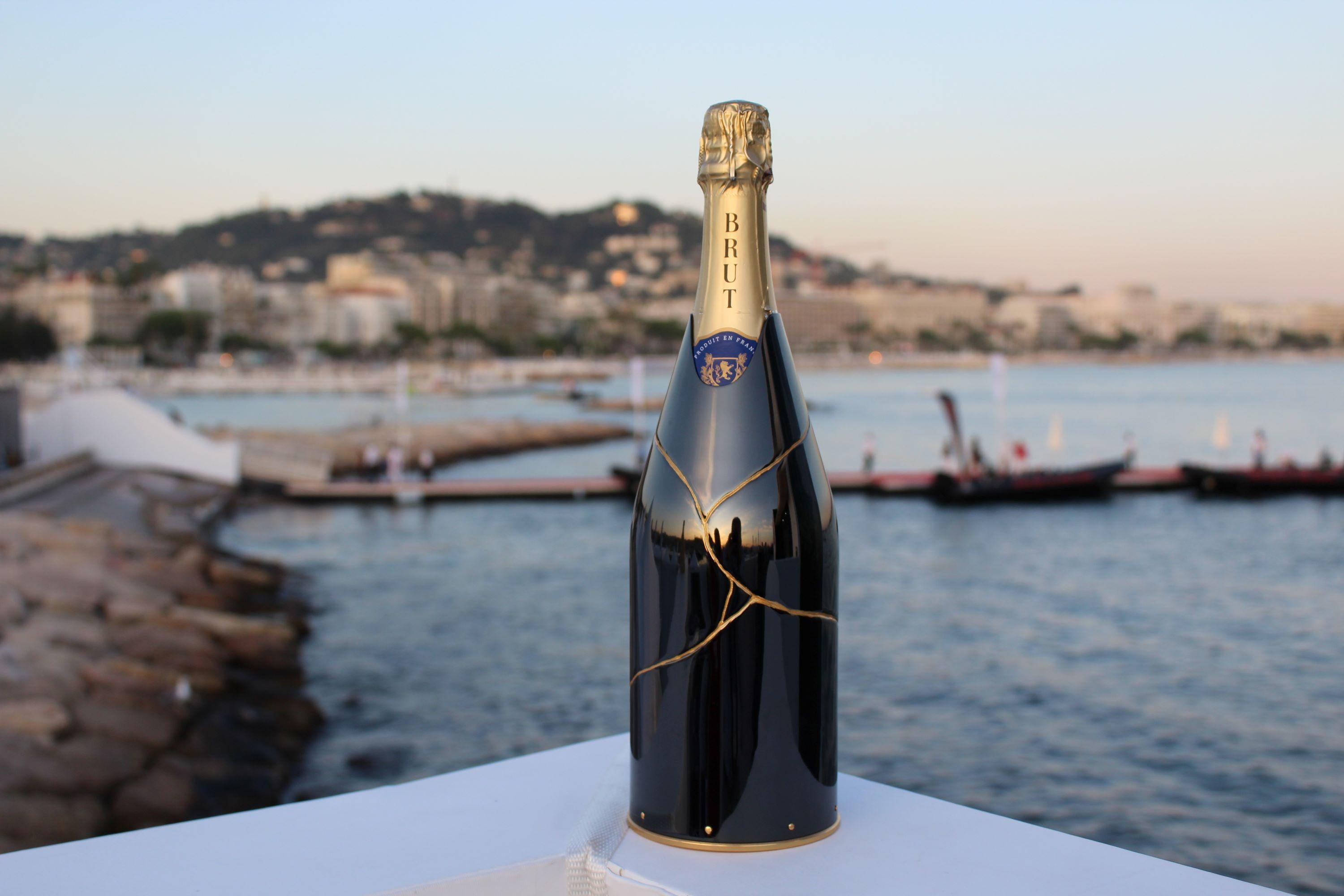 Champagnerfarbene Champagnerabdeckung, massives reines Silber, Kintsugi, K-Over, 2018, Italien im Angebot 1