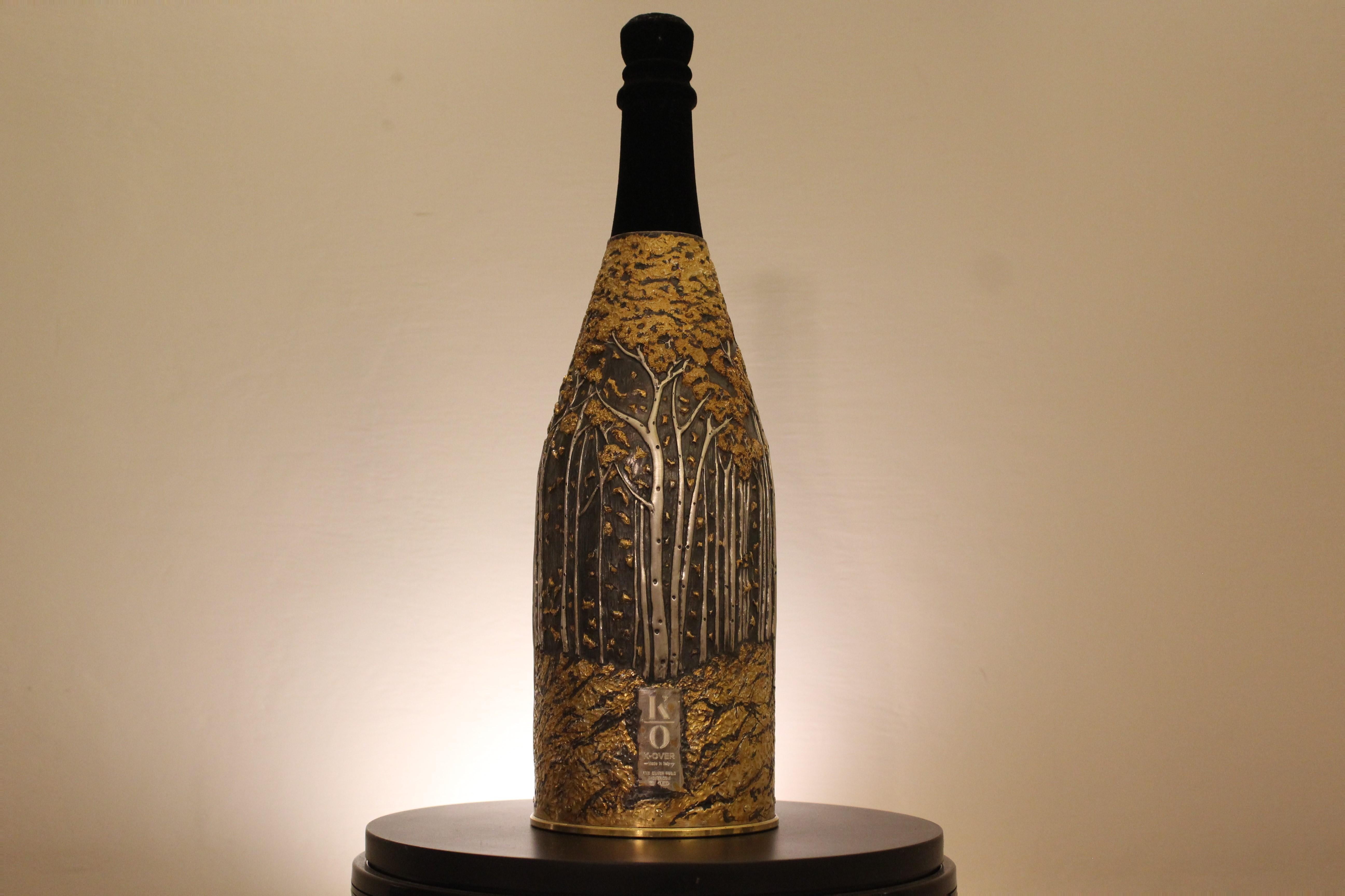 Contemporary K-OVER Champagne, 21st Century, Solid Pure Silver, Wood in Autumn, Italy For Sale