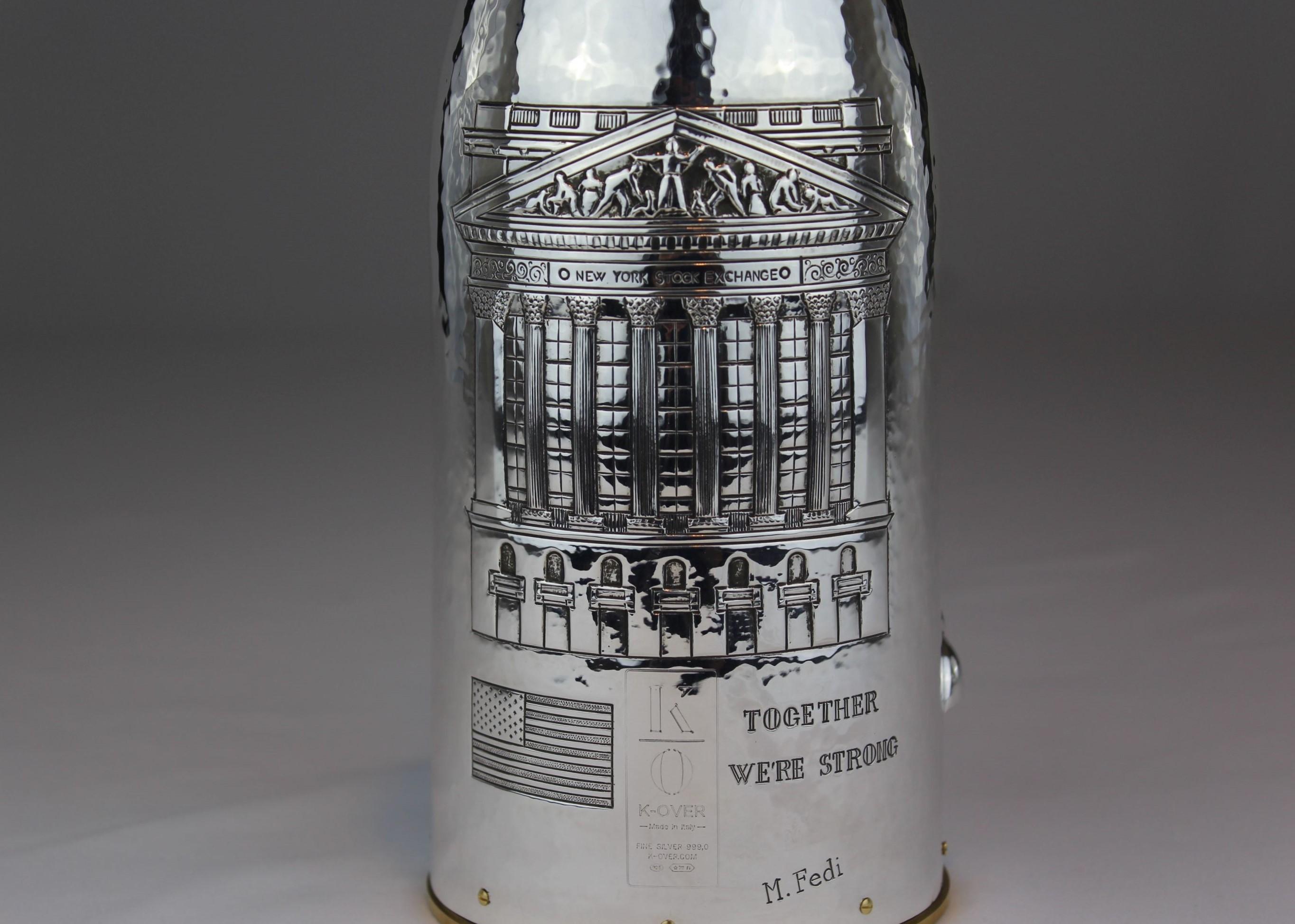 Contemporary Champagne Bottle Cover, Luxury Corporate Gifts, Silver, Wall Street, Italy For Sale