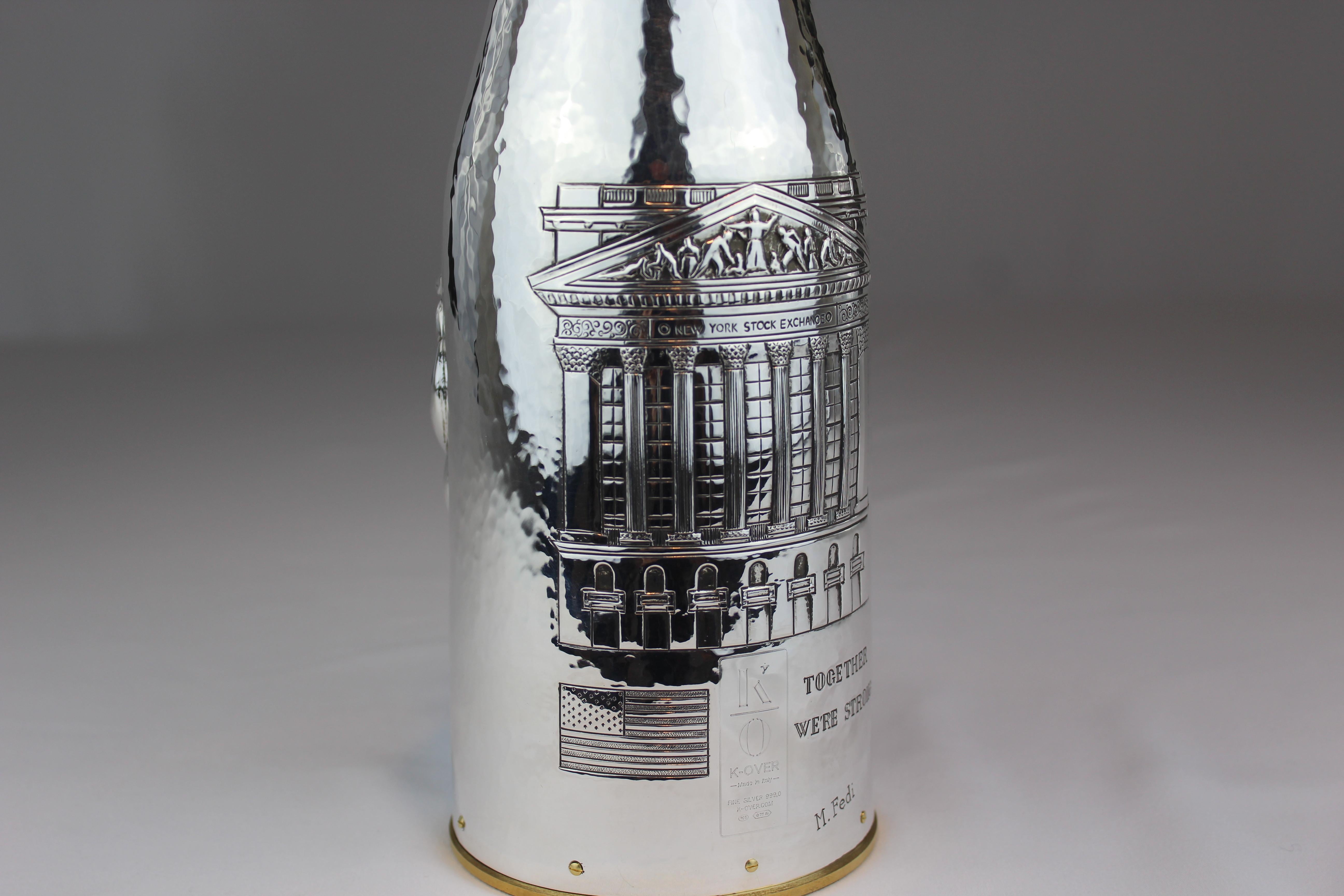 Champagne Bottle Cover, Luxury Corporate Gifts, Silver, Wall Street, Italy In Excellent Condition For Sale In Firenze, IT