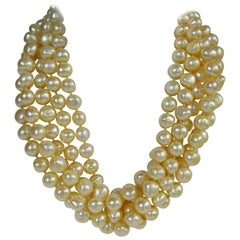 Five Strand Champagne Cultured Nugget Pearls 925 Sterling Silver Clasp Necklace