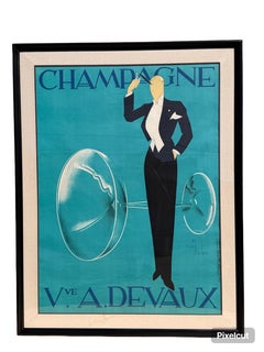 Champagne DeVaux Vintage French Poster, 1930s, Framed, Art Deco