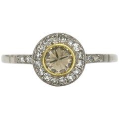 Champagne Diamond Art Deco Revival Engagement Ring Platinum