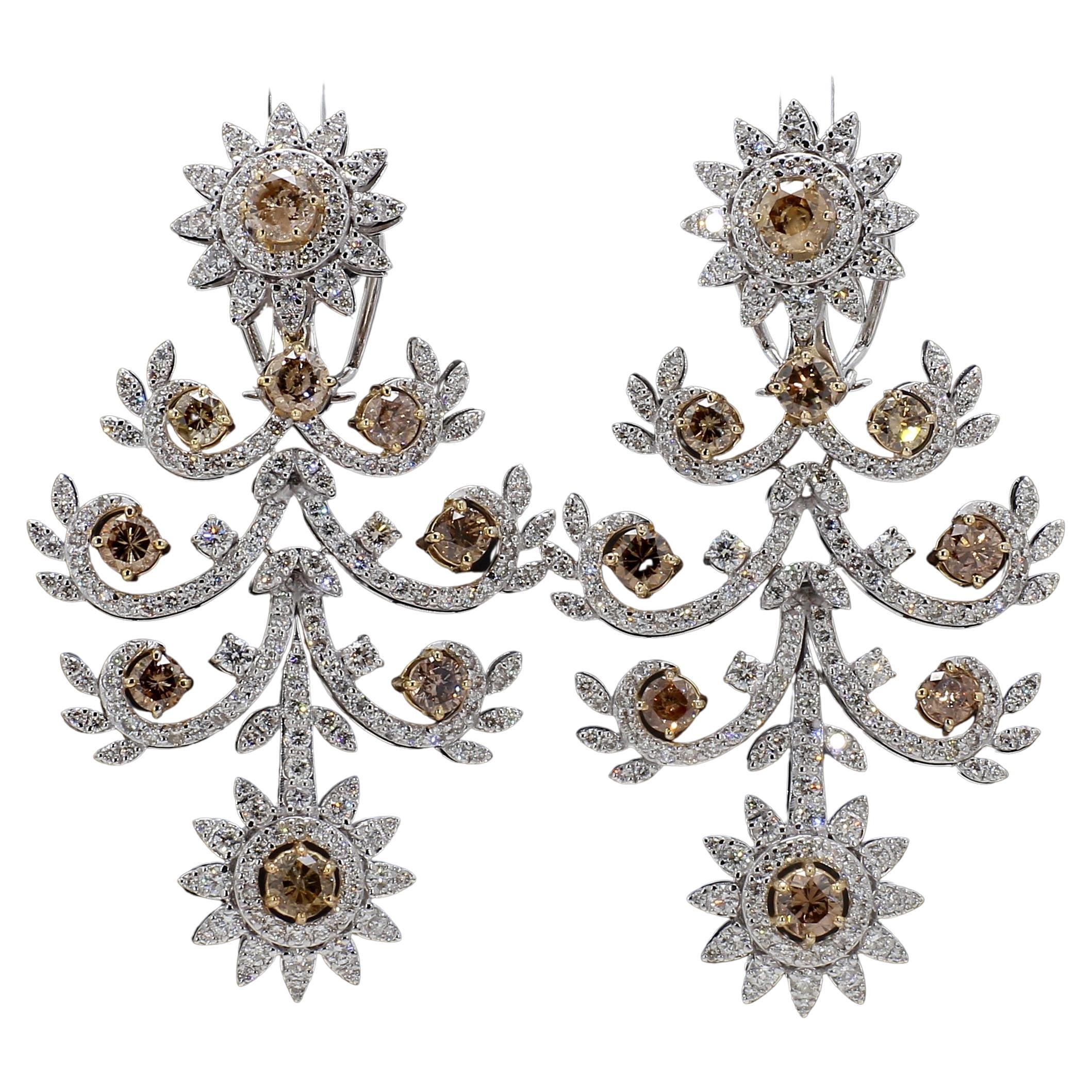 Champagne Diamond Chandelier White Gold Earrings