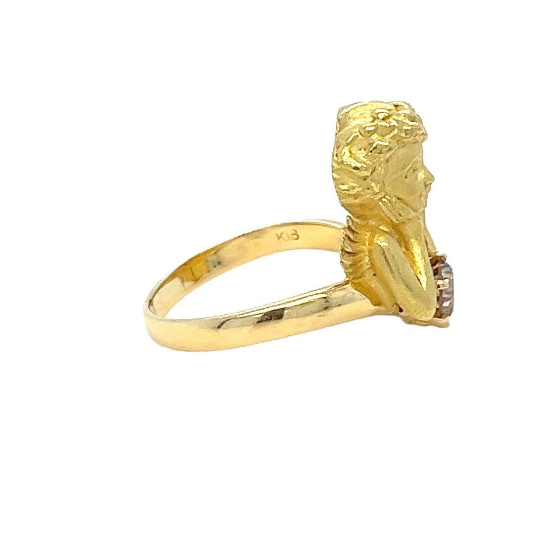 Taille ronde Bague chérubin champagne avec finition en or jaune mat en vente