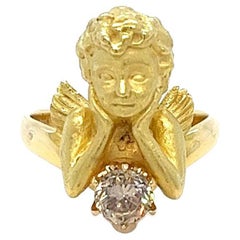 Champagnerfarbener Diamantring Cherub mit mattem Gelbgold