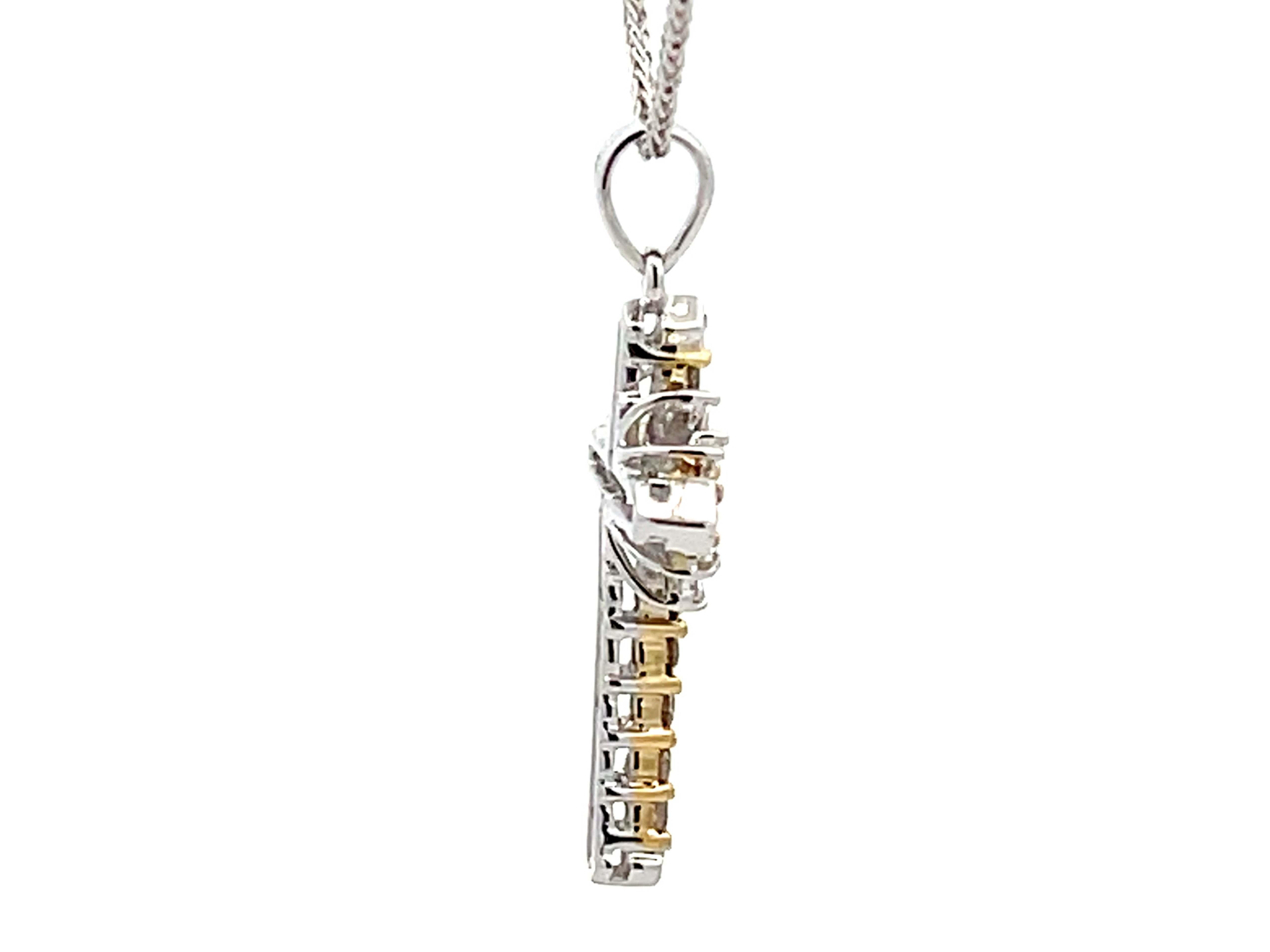 Women's Champagne Diamond Cross Necklace 14k White Gold For Sale