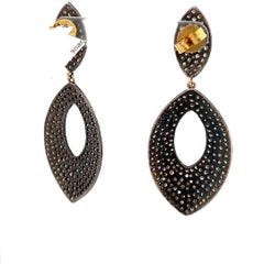 Champagne Diamond Dangle Black Rhodium Earrings