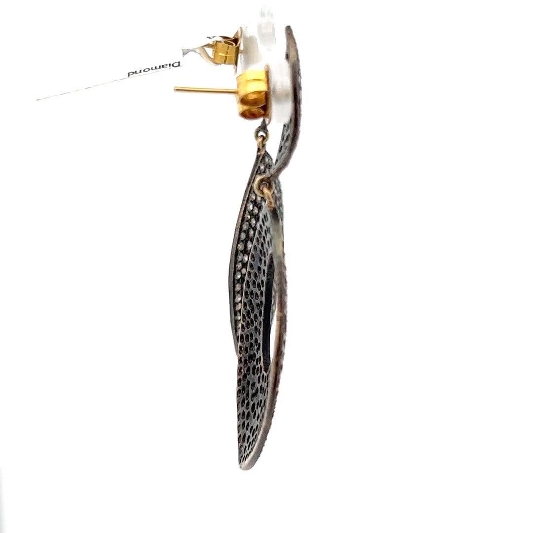 Round Cut Champagne Diamond Dangle Black Rhodium Earrings For Sale