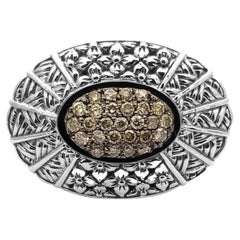 Champagne Diamond & Engraved Sterling Silver Ring