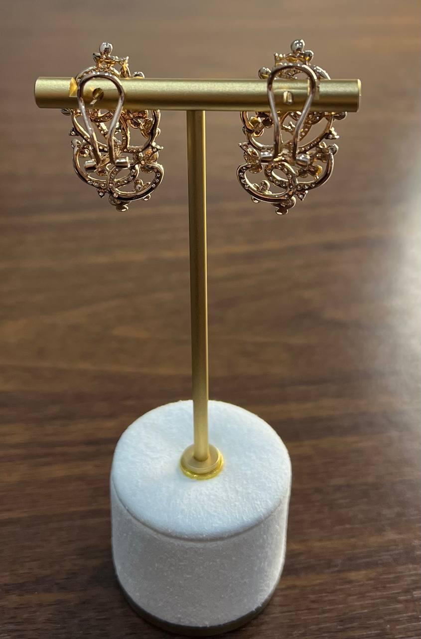 Mixed Cut Champagne Diamond Floral Flower Nature Motifs 14K Rose Gold Statement Earrings For Sale