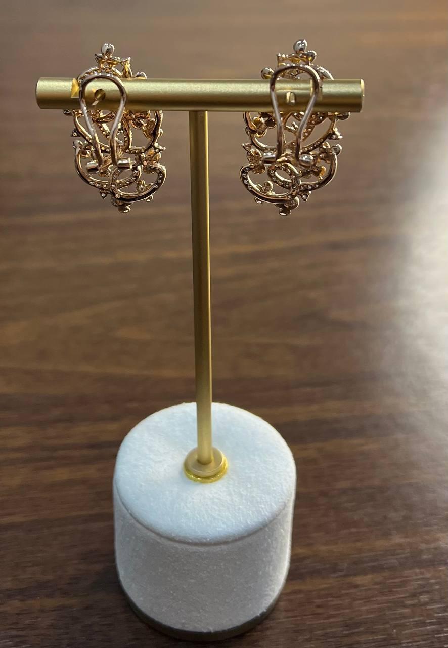 Champagne Diamond Floral Flower Nature Motifs 14K Rose Gold Statement Earrings In New Condition For Sale In Oakton, VA