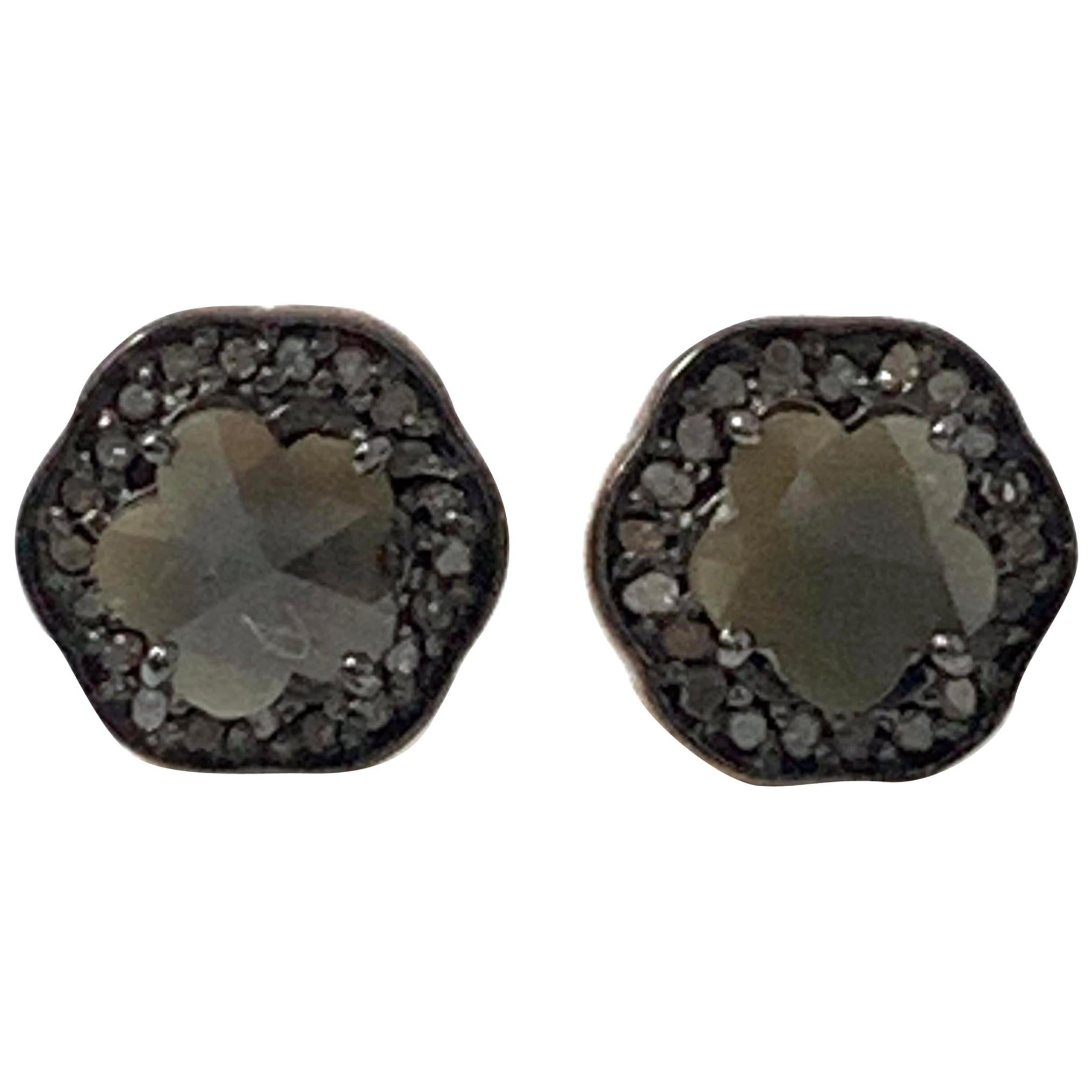 Flower-shape Raw Diamond Stud Earrings