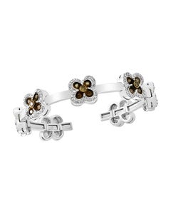 Champagne Diamond and Gold 36 Grams Cuff Bangle /Bracelet in 18 Karat White Gold
